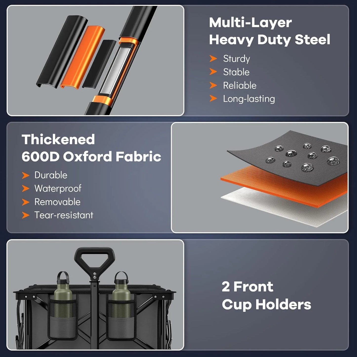 38" long foldable four-wheel stroller, foldable, 460 lb capacity, 220 liter heavy-duty folding beach stroller with large all-terrain tires