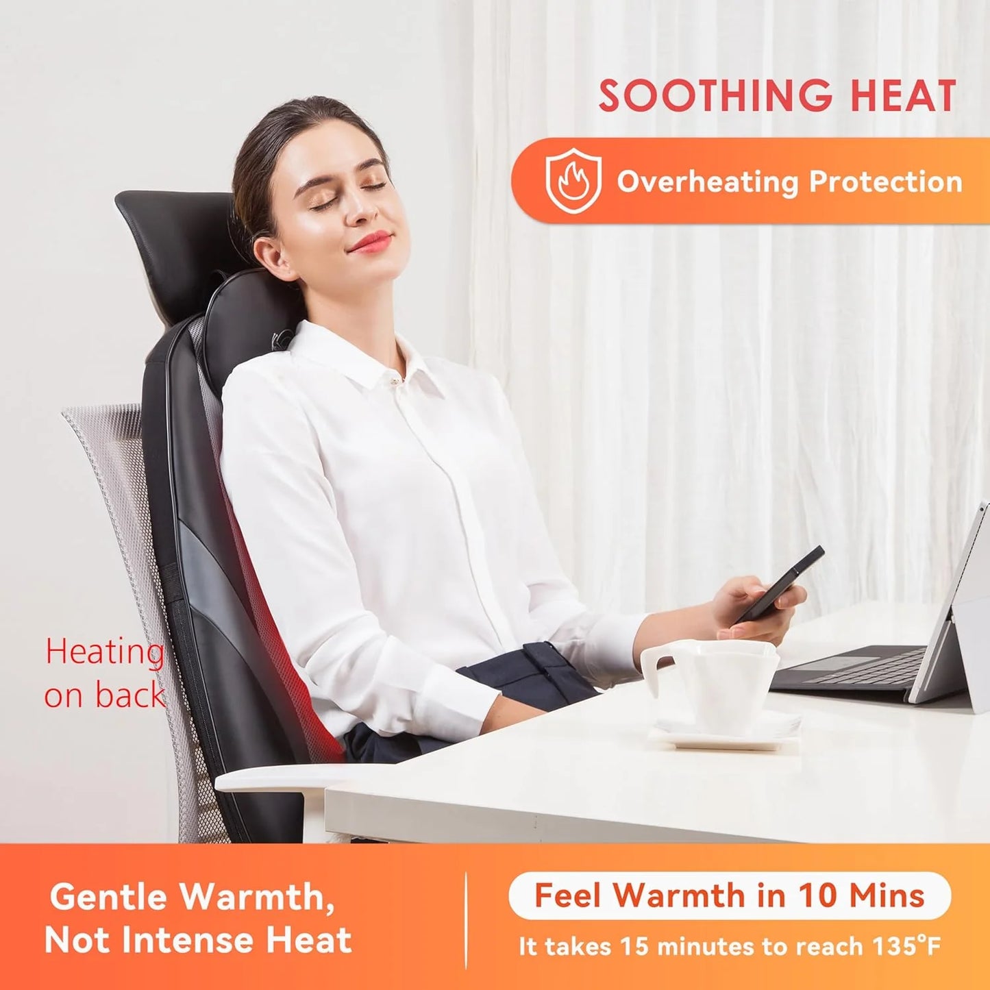 Snailax Shiatsu Massage Cushion with Heat Massage Chair Pad Kneading Back Massager for Home Office Seat use