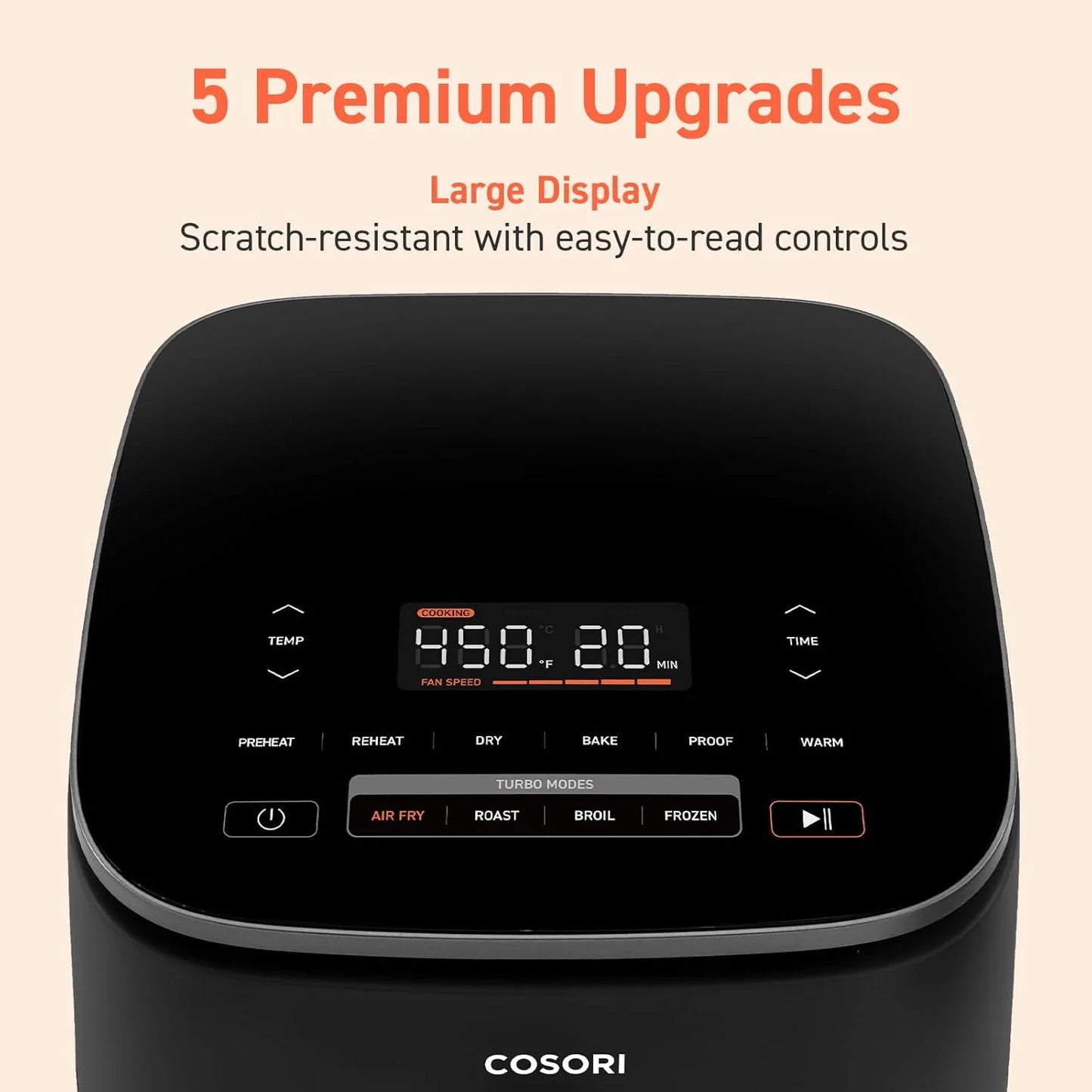 COSORI Air Fryer 9-in-1, Compact & Large 6-Qt, Fast Turbo Modes, 90–450°F Precise Heat for Even Results, Up to 95% Less Oil*, Roast, Bake, Dry, Reheat, Frozen, Broil, Proof, 120V, TurboBlaze, Grey