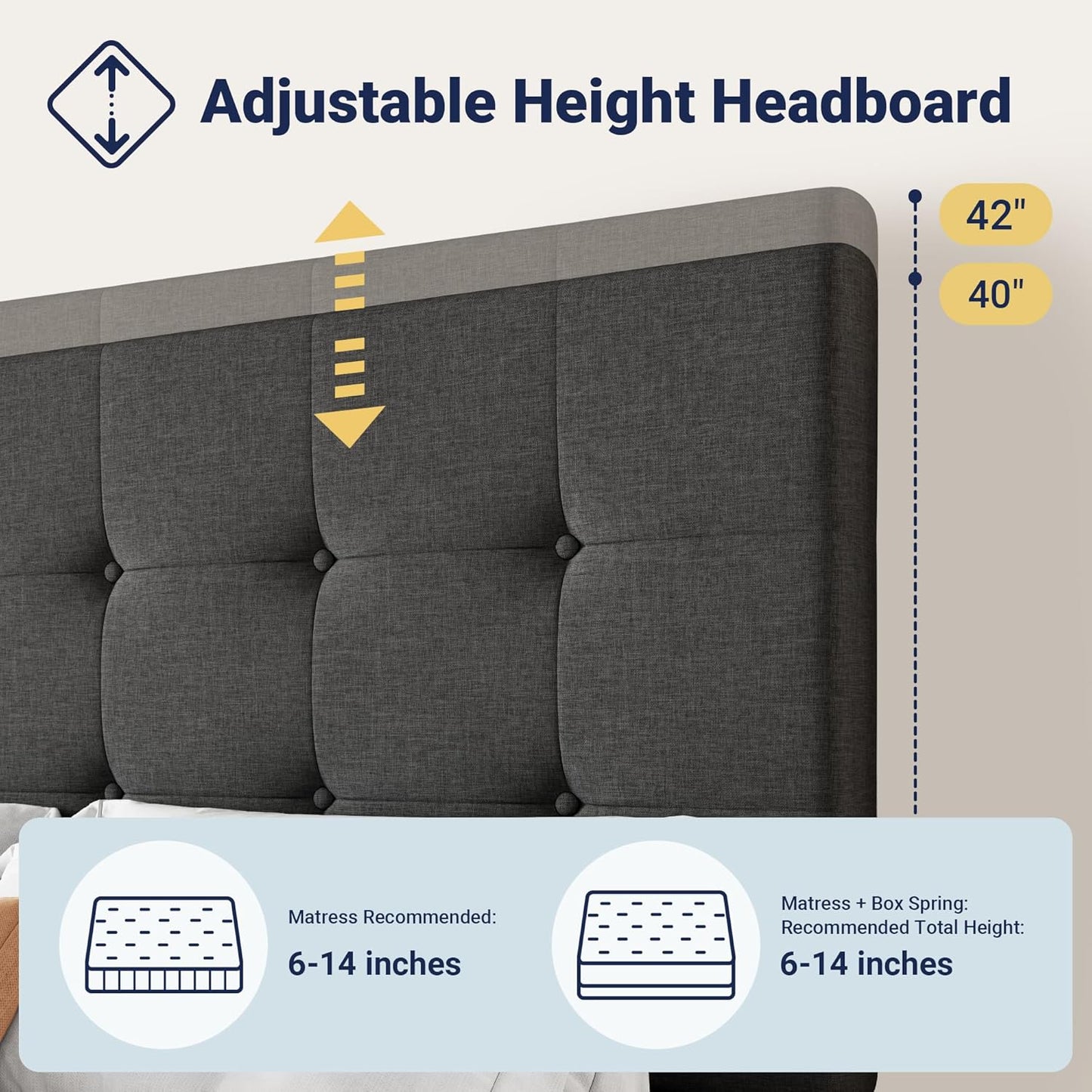 Allewie Upholstered Queen Size Platform Bed Frame with 4 Storage Drawers and Headboard, Square Stitched Button Tufted, Mattress Foundation with Wooden Slats Support, No Box Spring Needed