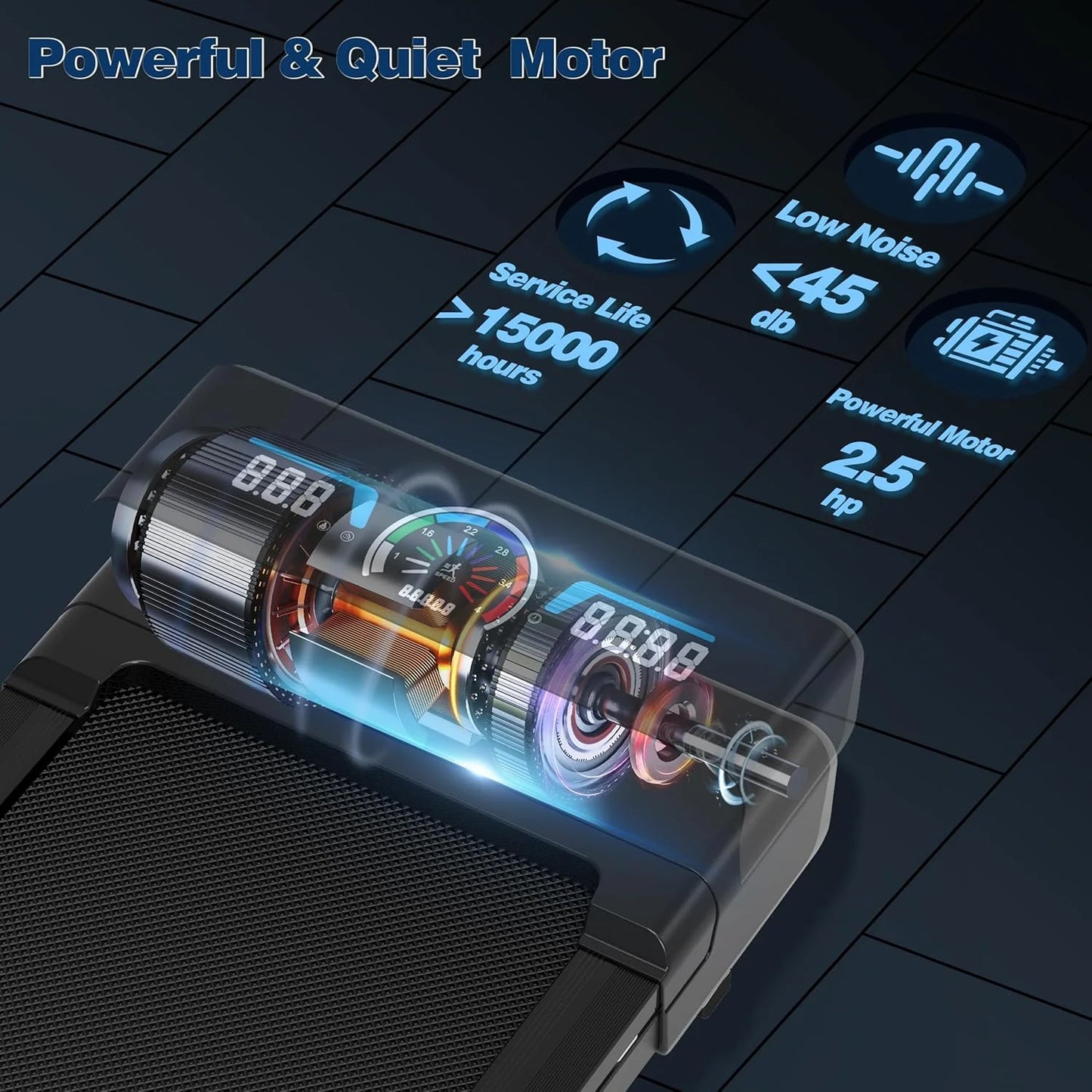 The Walking Pad treadmill features 12% 9-level automatic incline, 450-pound capacity, RGB LED screen, and Bluetooth speakers.