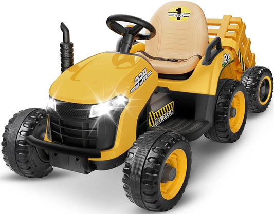 24V Ride On Tractor w/Tiltable & Detachable Trailer, 2x65W Motors, EVA Tires, Remote Control, Bluetooth, Shifter, Music, Electric Car for Kids, Green