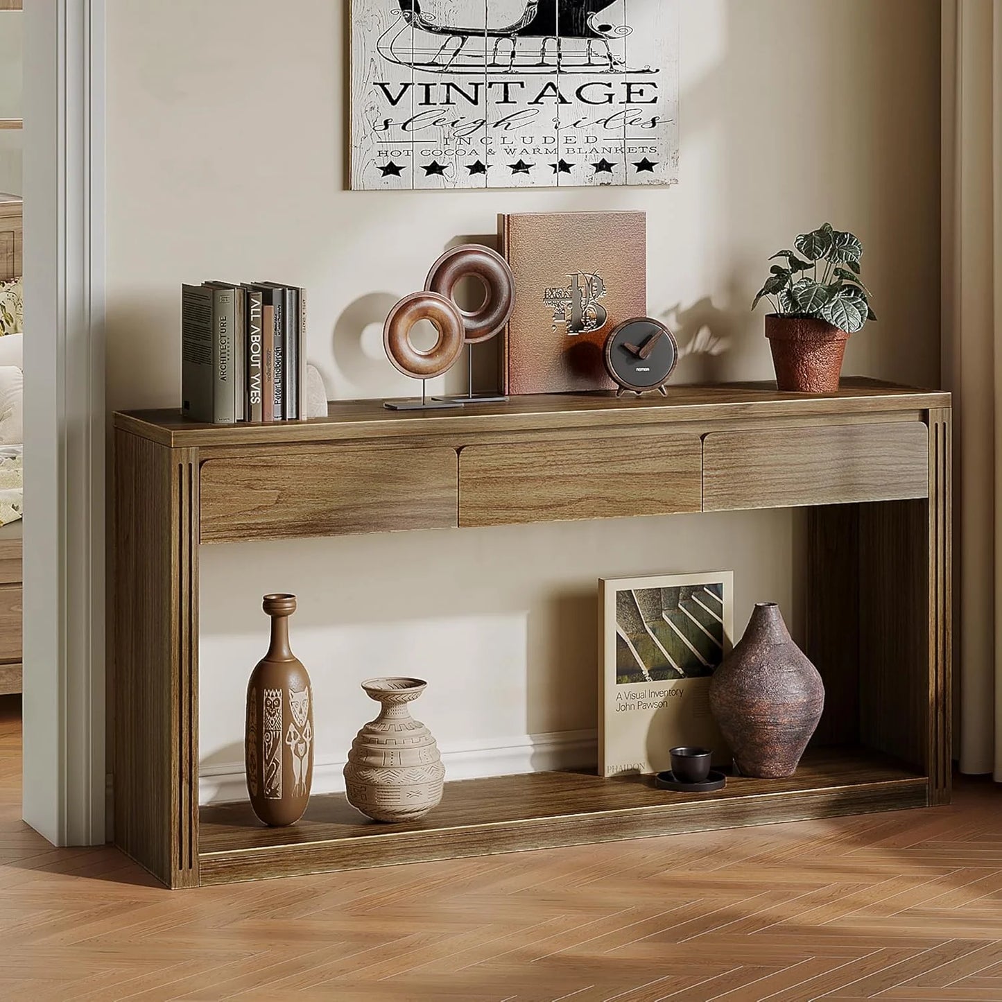 63.9" Long Console Tables for Entryway Farmhouse Entryway Table with Drawers