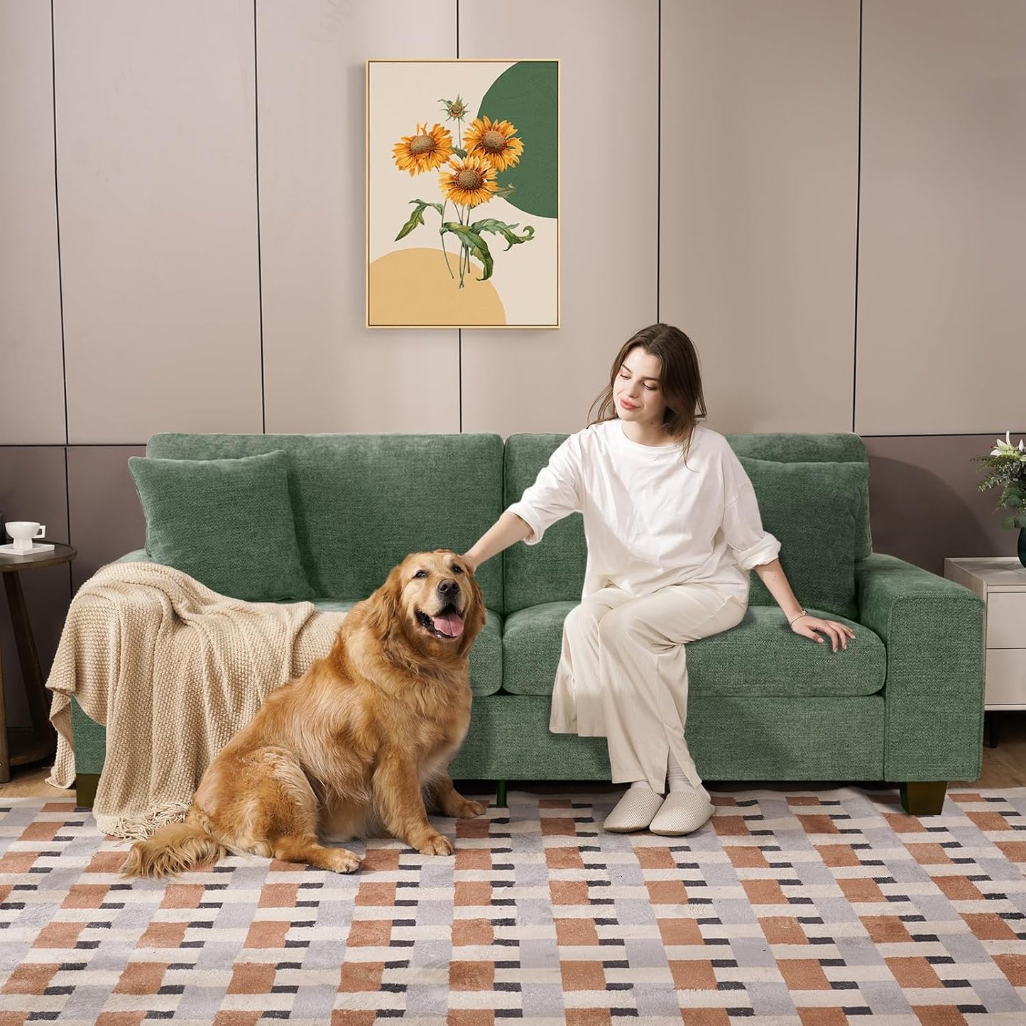 DOPEDIO living room double sofa, chenille lounge chair, removable, solid wood frame