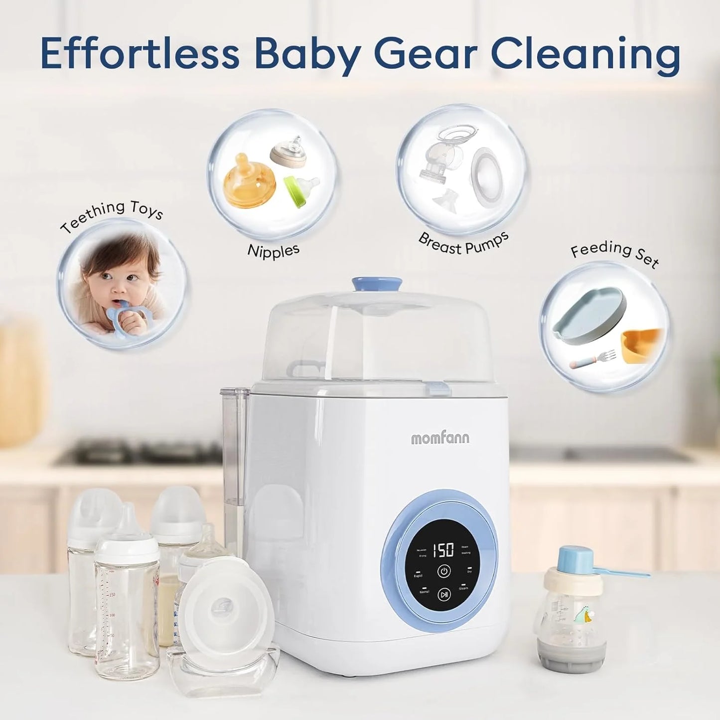 Baby Bottle Washer-19 Min Rapid Wash, Sterilizer and Dryer, All-in-One Cleaner, Bottles, Pump Parts & Baby Essentials