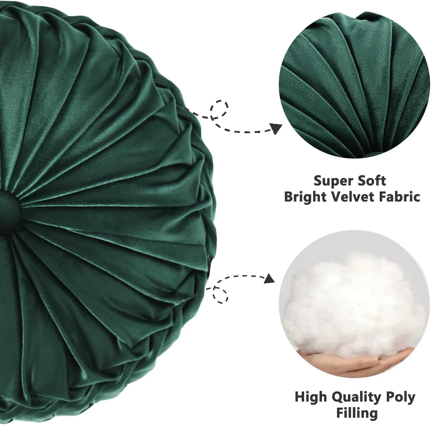 Set of 2 Decorative Round Pleated Throw Pillows