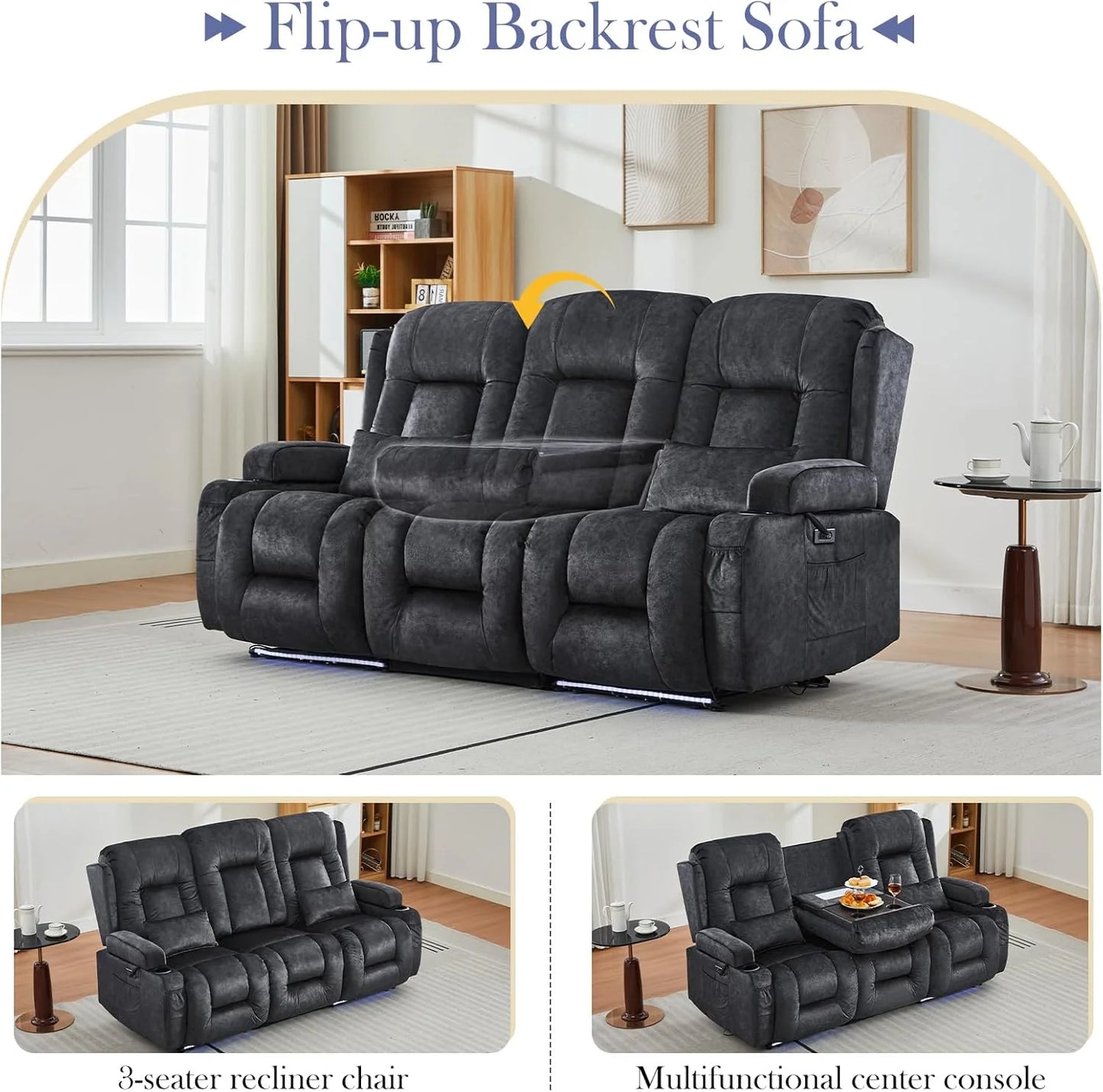 TUNYI Power Loveseat Recliner Sofa with Massage & Heat Home Theater Seating with Console Electric Recliner RV Sofa with USB/Outlet/Storage/Side Pocket/LED Light/Speaker (Brown, Loveseat)