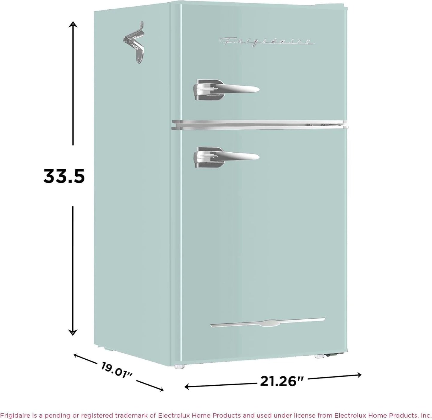 Frigidaire Retro Mini Fridge with Freezer & Side Bottle Opener-Small 2 Door Refrigerator for Office Bar or College Dorm Room-3.1 Cu Ft – 19”"D x 20.5" W x 33.5" H