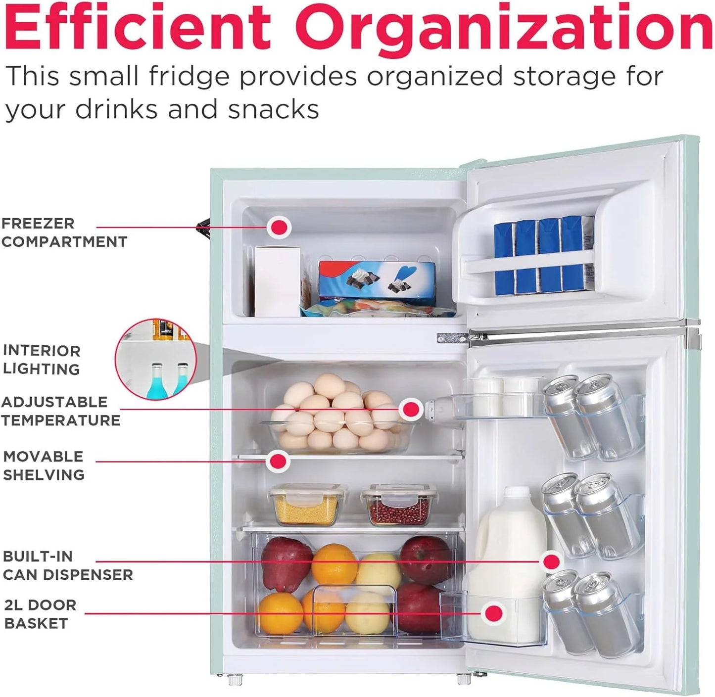 Frigidaire Retro Mini Fridge with Freezer & Side Bottle Opener-Small 2 Door Refrigerator for Office Bar or College Dorm Room-3.1 Cu Ft – 19”"D x 20.5" W x 33.5" H
