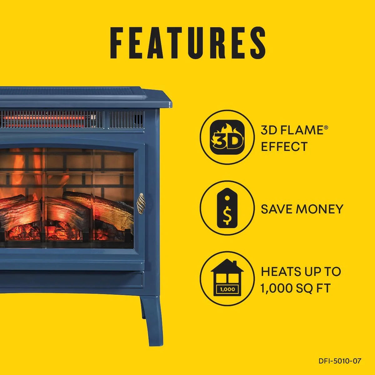 Freestanding Electric Fireplace Stove Heater with 3D Flame Effect for 1,000 Sq. Ft