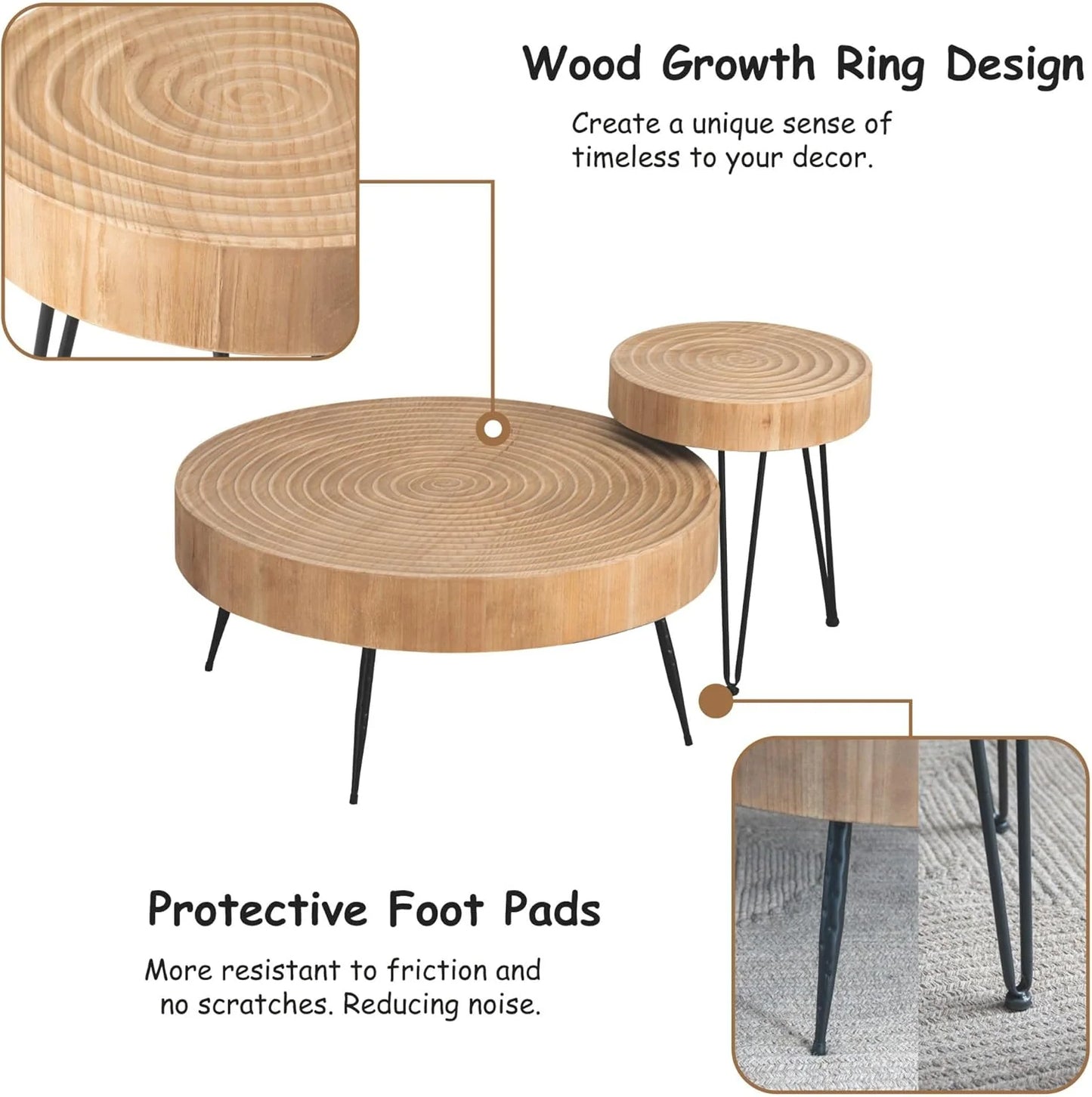 Two-Piece Modern Farmhouse Living Room Coffee Table Set, Round Nesting Tables