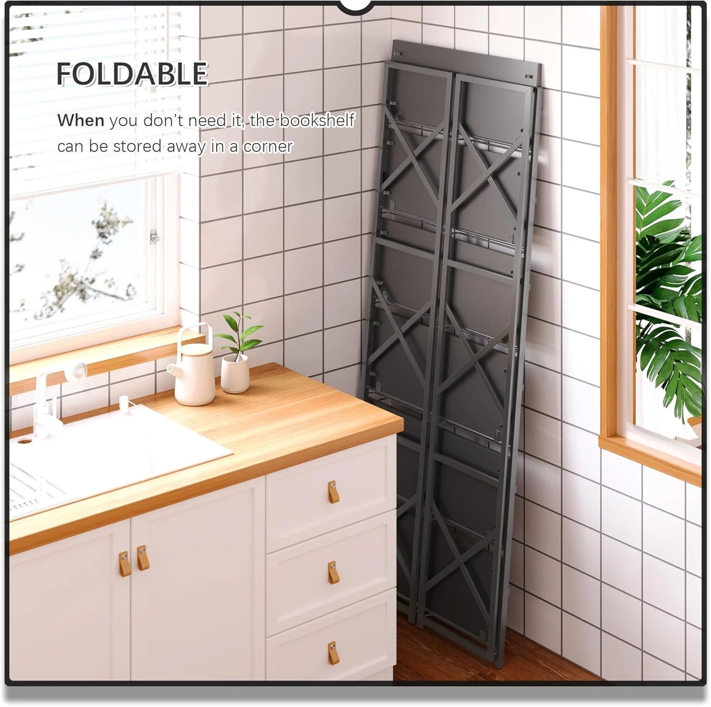 5 Tiers No Assembly Book Shelves 51.2" H Folding Bookshelf Bookcase