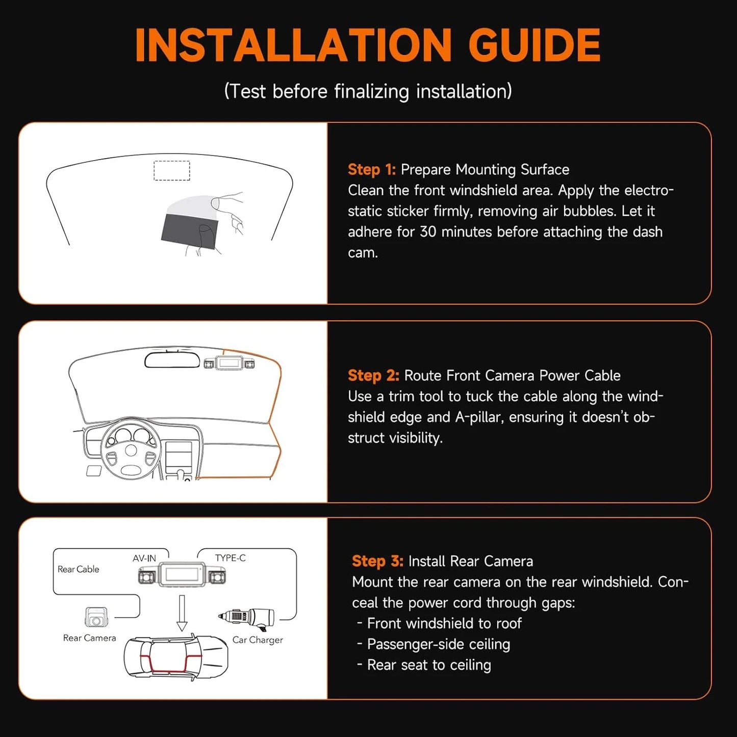 360° Dash Cam 4-Channel FHD 4*1080P Wi-Fi GPS Voice Control Car Camera, Front 2K+1080P*2 Dash Cam, with 64GB SD Card, Night Vision, 24-Hour Parking Mode
