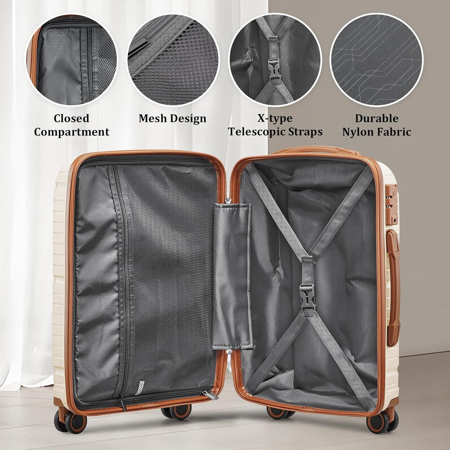 5-piece PP hardshell lightweight travel carry-on luggage set with dual spinner wheels and TSA lock