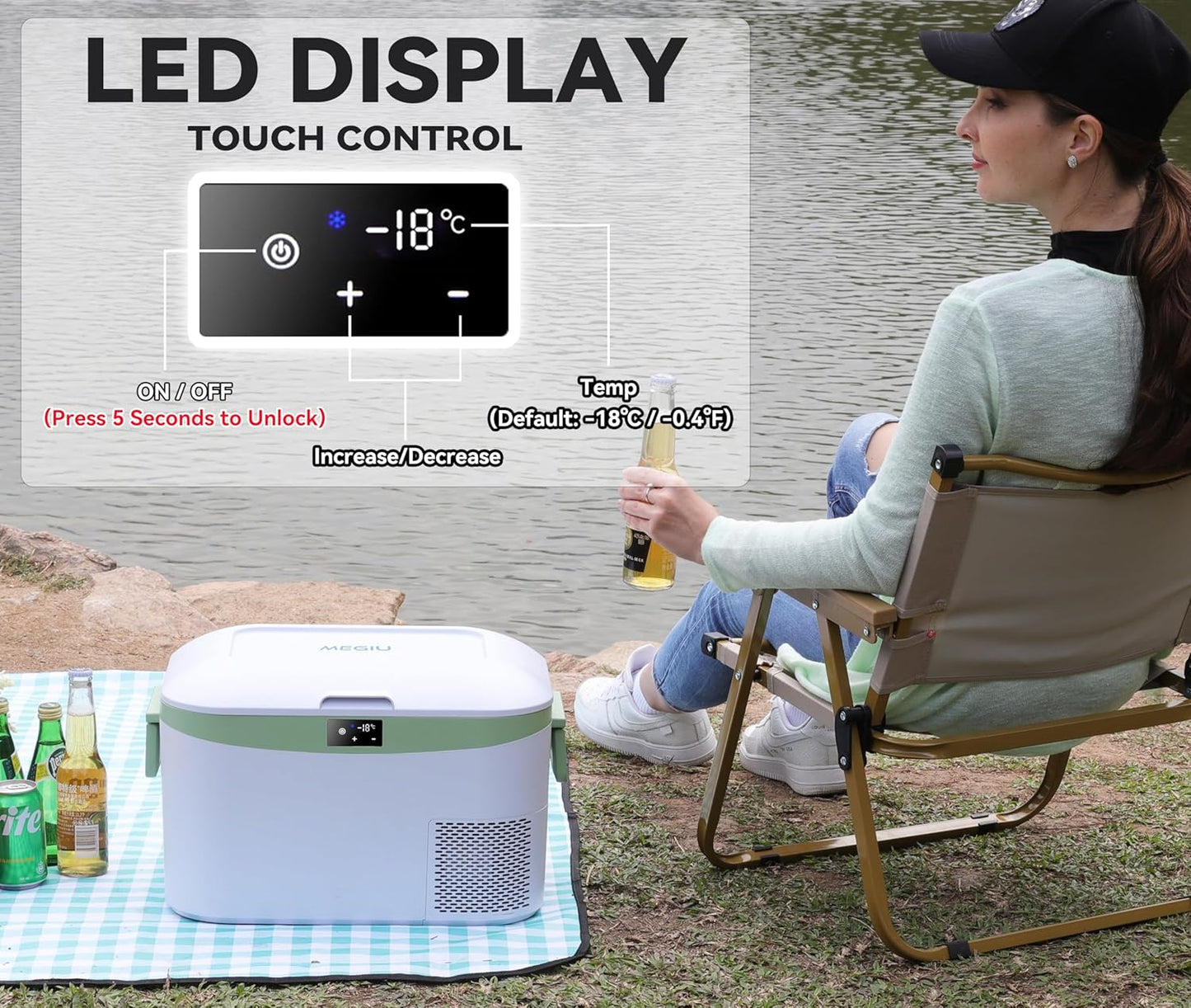 Car Fridge Portable 12 Volt Refrigerator 23 Quart (22 Liter) Freezer Compressor Cooler 12V/24V DC 110～240 V AC for Outdoor, Camping, Travel, Home Use -18℃~+15℃ (Green)