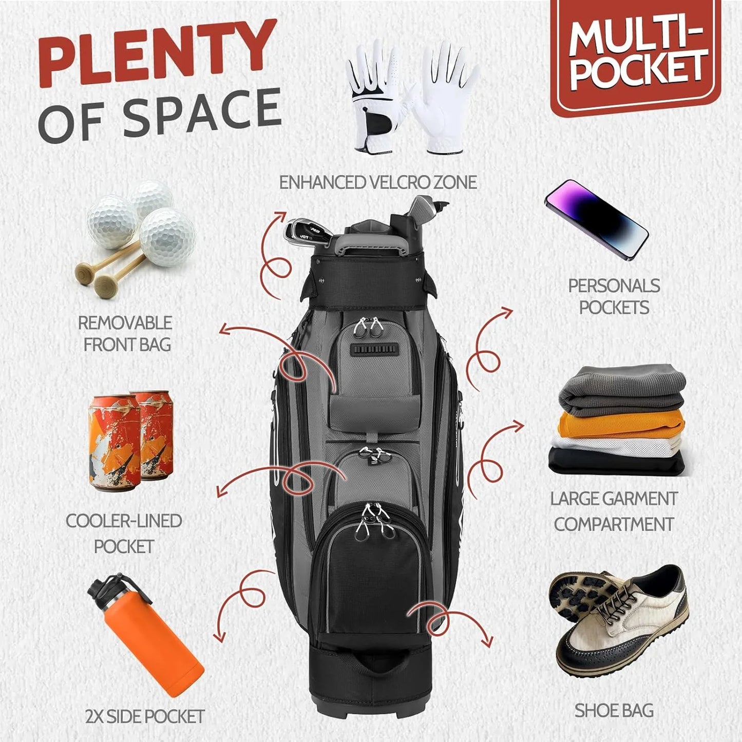 14-Way Golf Cart Bag Pro with Full Length Divider Top, Golf Bag for Men