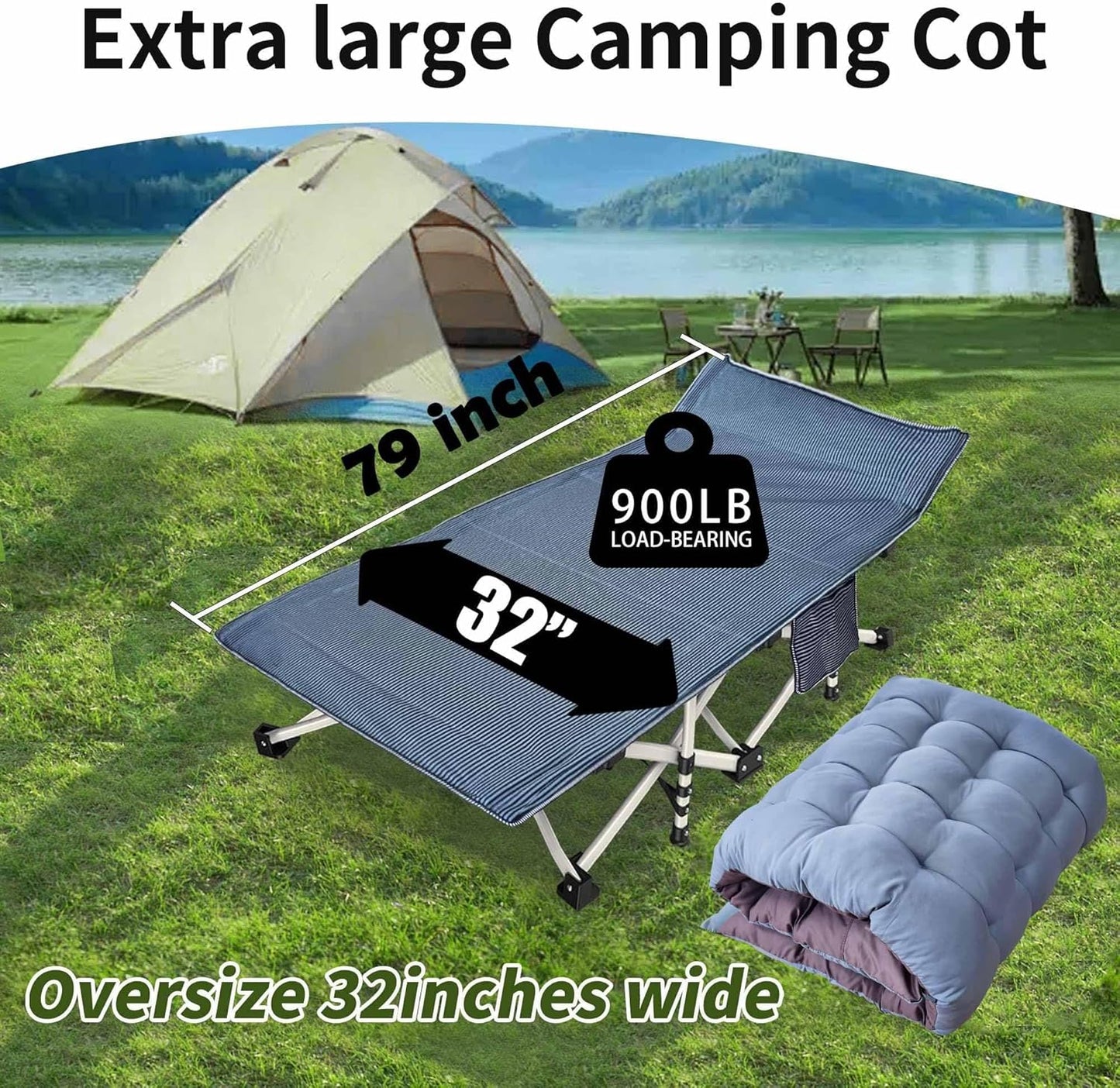 2-pack camping cots with mattresses, comfortable sleeping beds, adult camping cots, 2-person folding beds, heavy-duty sleeping beds