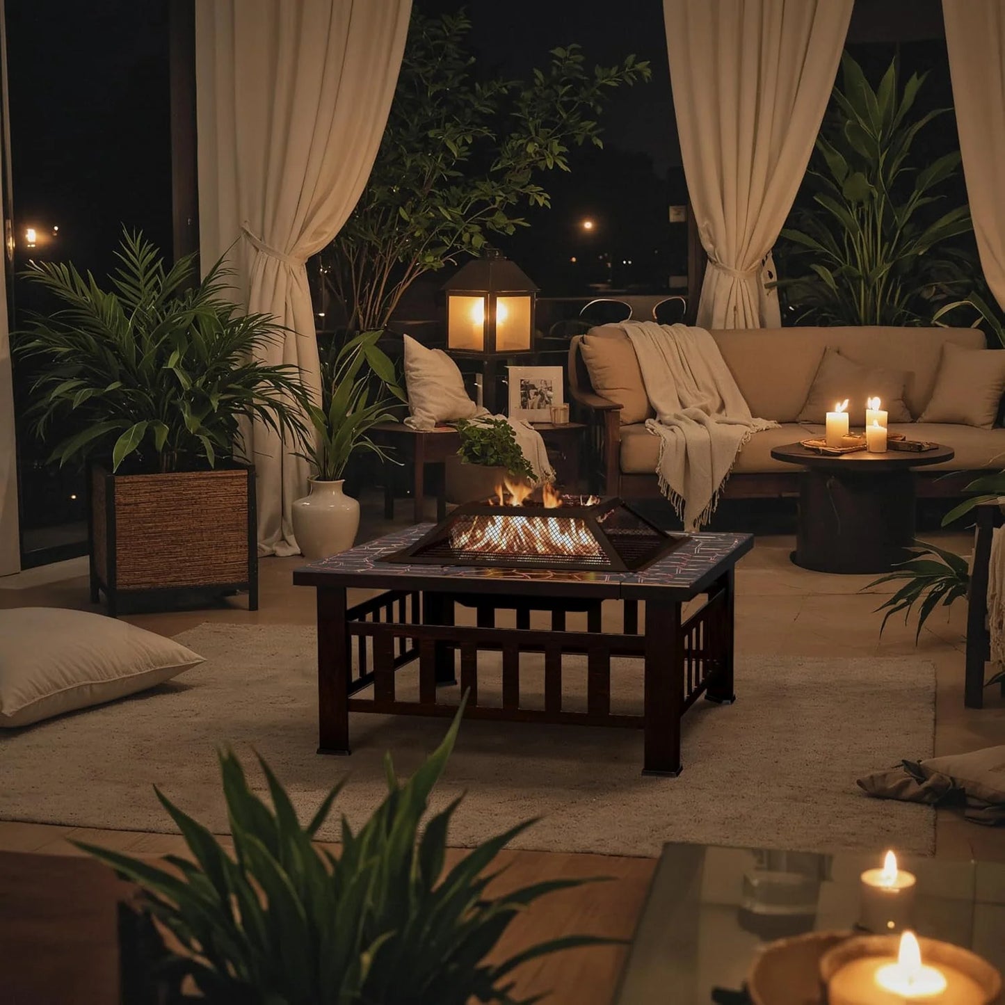 Devoko Outdoor Fire Pit, 32 Inch Firepit Table Metal Outdoor Fireplaces with Waterproof Cover for Outside Patio Camping