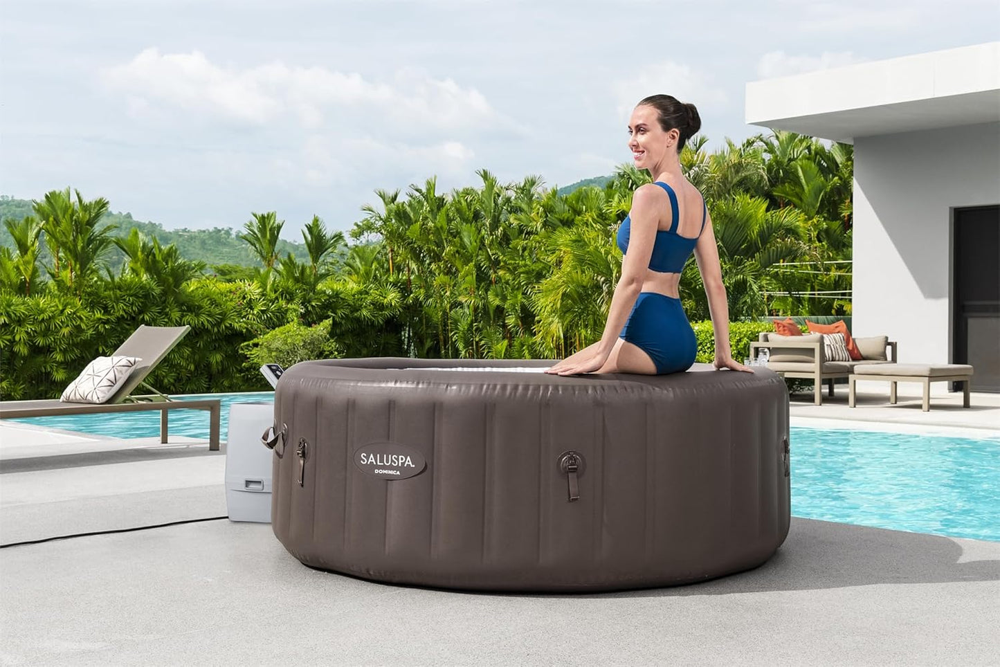 Bestway SaluSpa Miami EnergySense AirJet Inflatable Hot Tub Spa (71" x 26") | Portable Hot Tub with 2 Covers (1 Energy-Efficient Thermal Cover and 1 Standard Cover) | Fits Up to 2-4 Persons | Black