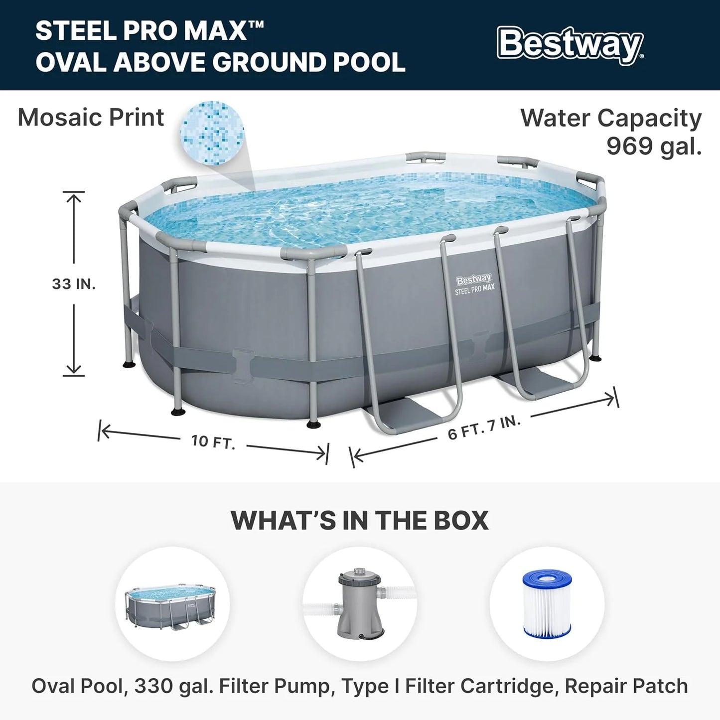 Power Steel 14' x 8'2" x 39.5" Oval Above Ground Pool Set | Includes 530gal Filter Pump, Ladder, ChemConnect Dispener