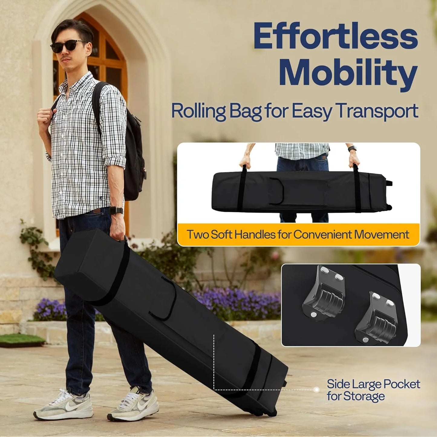 10x10ft Easy Pop-Up Canopy, Outdoor Screen Tent with Mosquito Netting, 2 Zipper Doors, and Roller Bag for Yard Camping Picnic Party Events, Beige