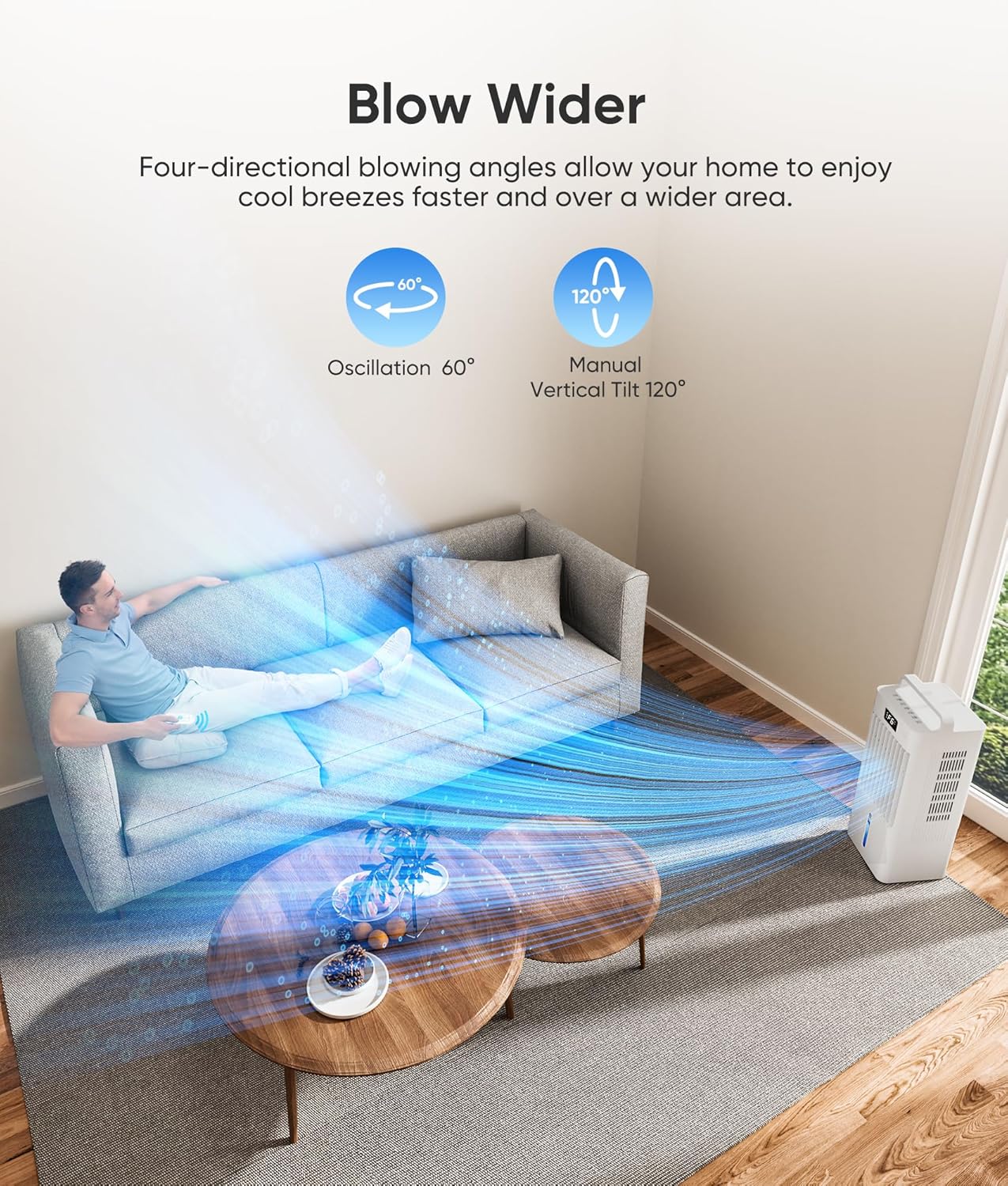 Windowless Portable Air Conditioners, Evaporative Air Cooler w/3 Modes & 3 Speeds, 12H Timer for Smart Auto-off, 2-Gal Tank for 20H Cooling,16FT Remote,No Hose Needed,46db Swamp Cooler