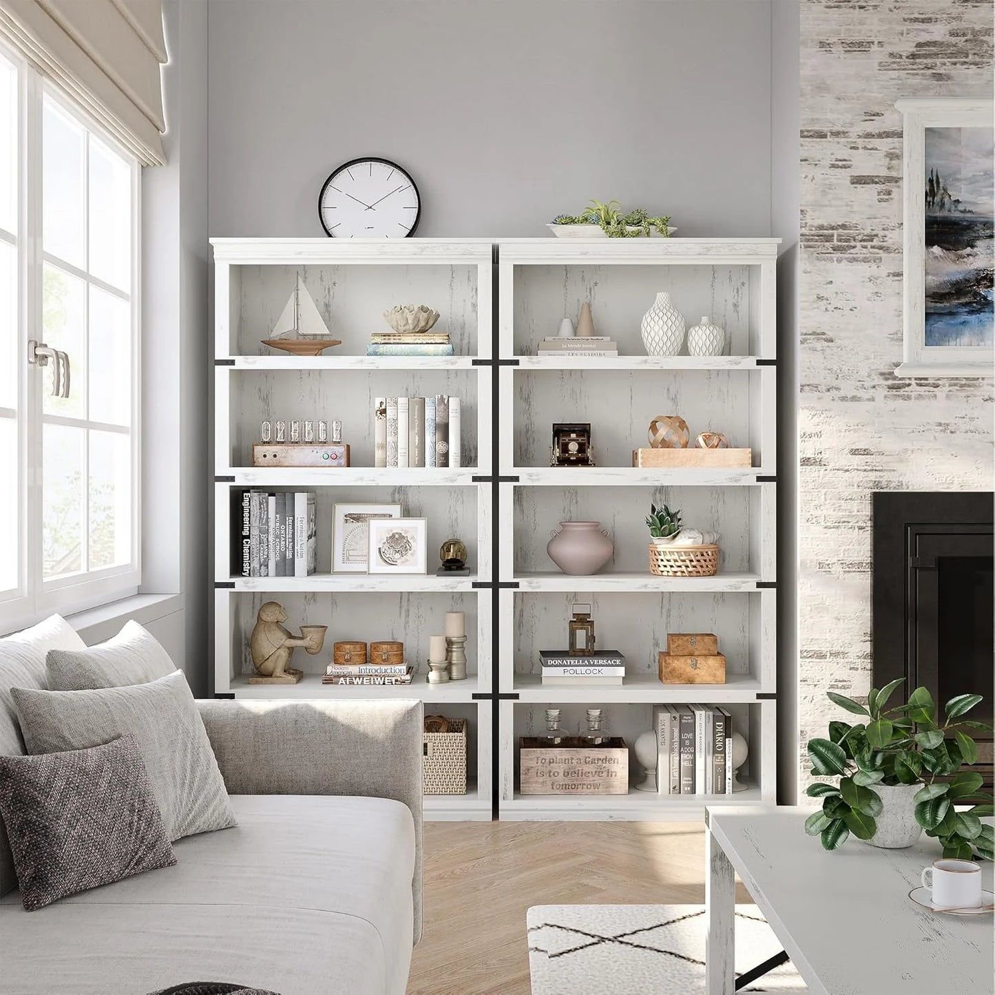5 Tier Bookcase Farmhouse Book Shelf with Storage Open Display Bookshelves