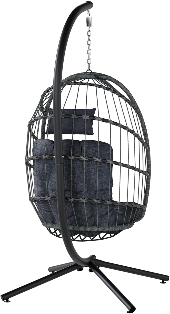 SWITTE Egg Chair Outdoor with Stand, Indoor Wicker Hanging Egg Swing Chair with Cushion, 350lbs Capacity for Patio, Bedroom