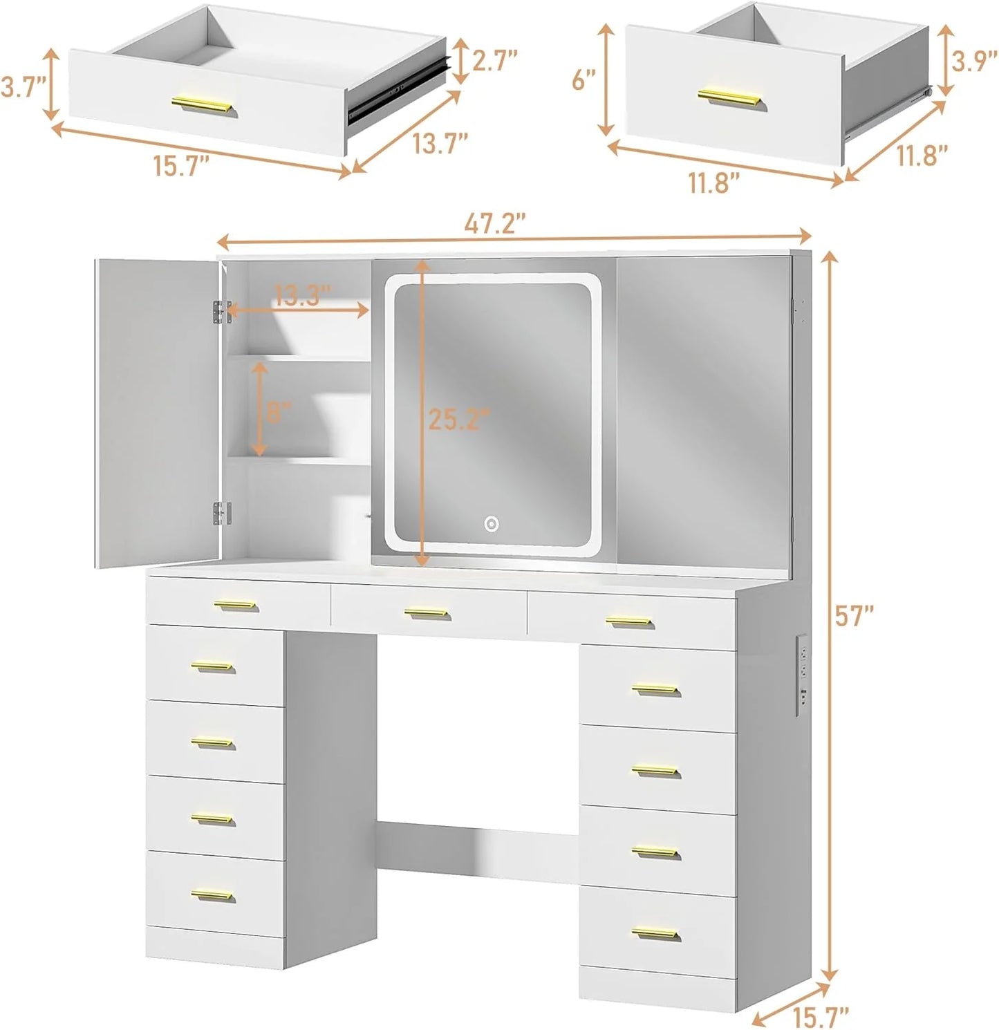Vanity Desk with Mirror and Lights 39.3in Makeup Vanity with Large Mirror