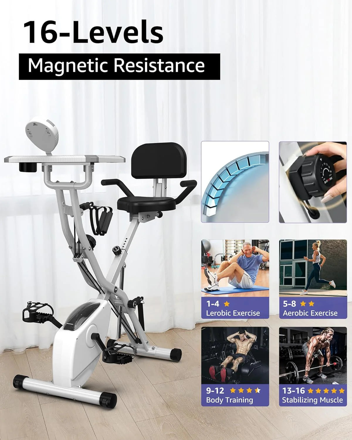 Foldable Exercise Bike Stationary Bikes for Home, 5 IN 1 Indoor Workout Bike, Cycling Bike with 16-Level Quiet Magnetic Resistance, 6.6 LBS Flywheel and 300LBS Capacity, 2025 Designed 817 X-bike