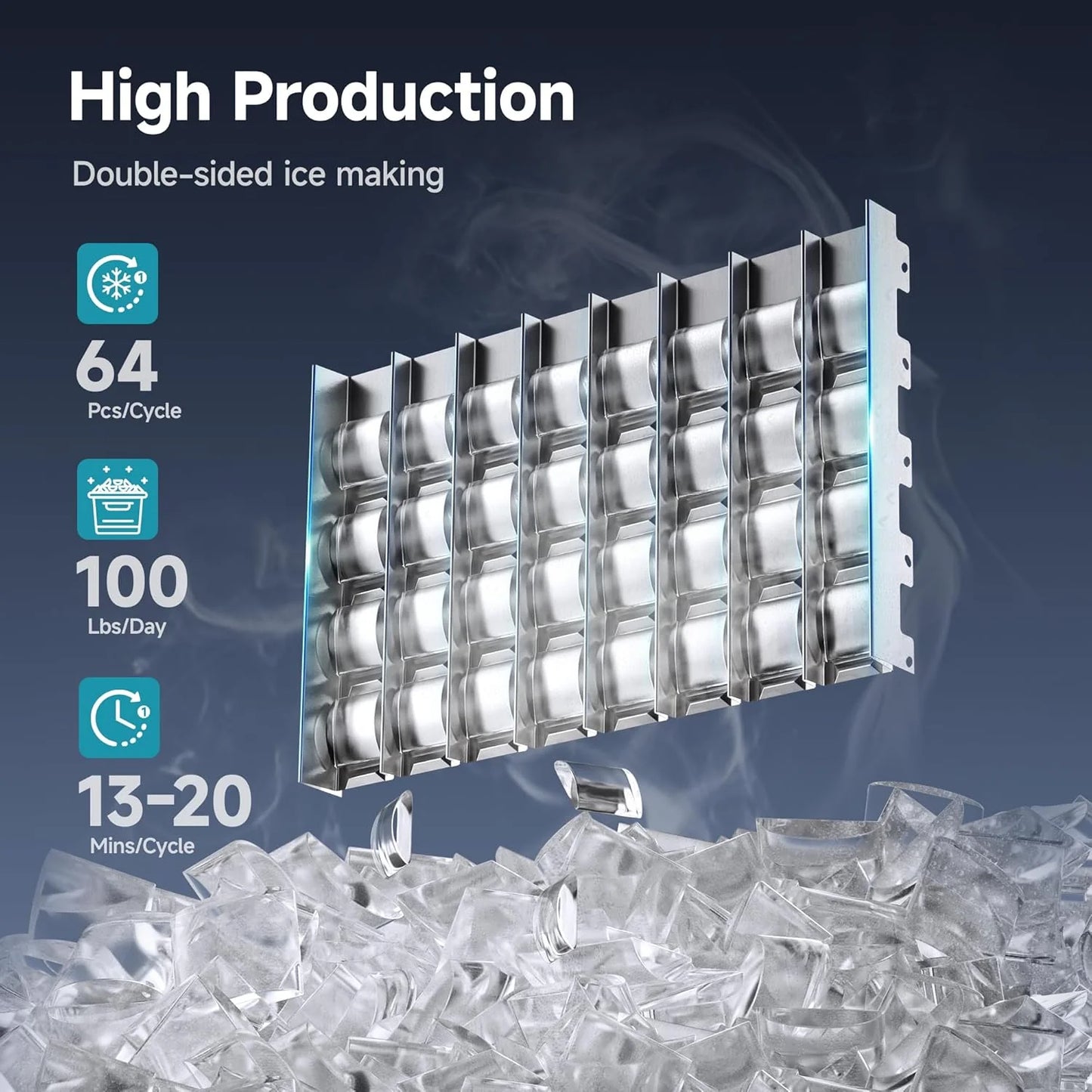 EUHOMY Commercial Ice Maker Machine, 100lbs/24H Stainless Steel Under Counter ice Machine with 33lbs Ice Storage Capacity, Freestanding Ice Maker.