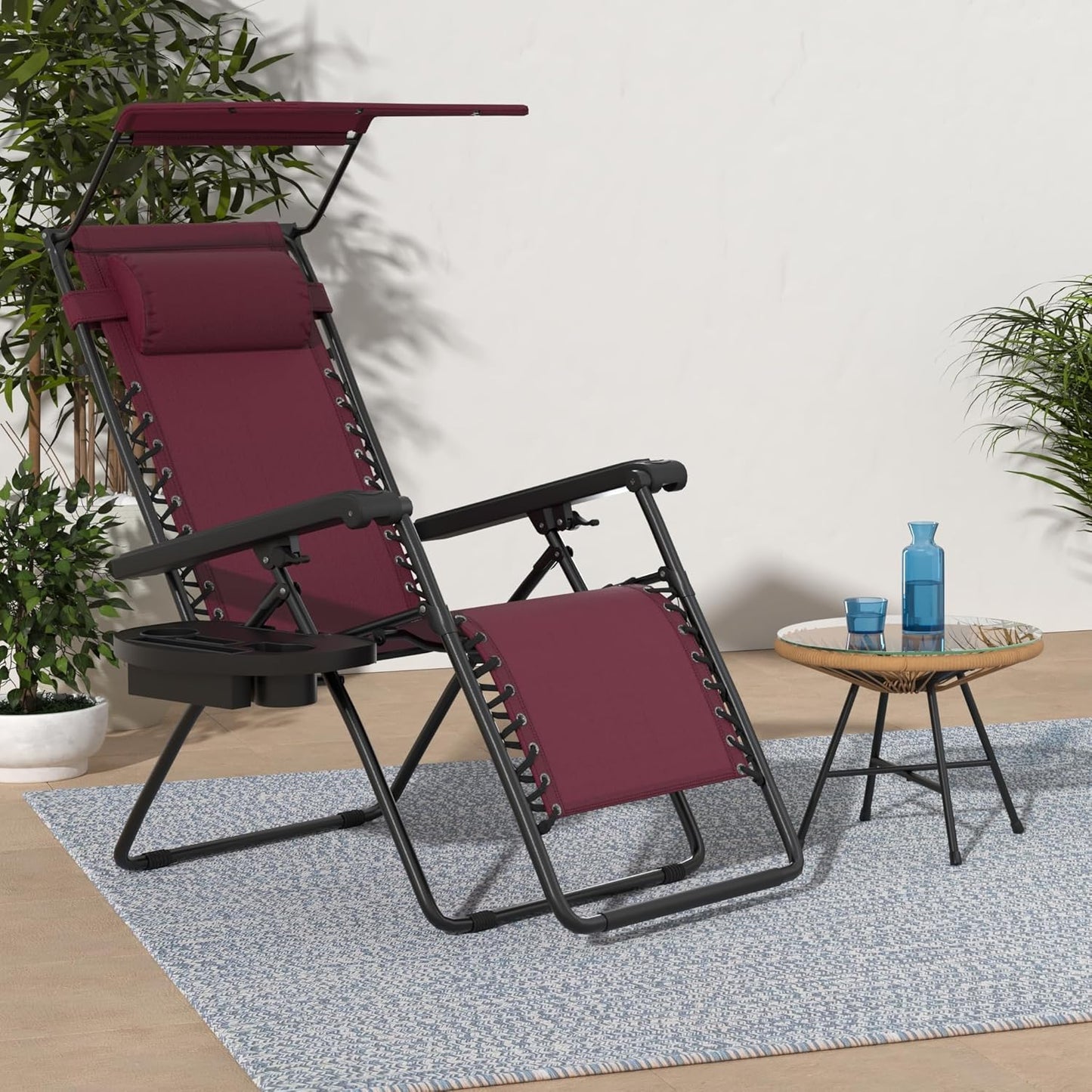 Best Choice Products Folding Zero Gravity Outdoor Recliner Patio Lounge Chair w/Adjustable Canopy Shade, Headrest, Side Accessory Tray, Textilene Mesh - Peacock Blue