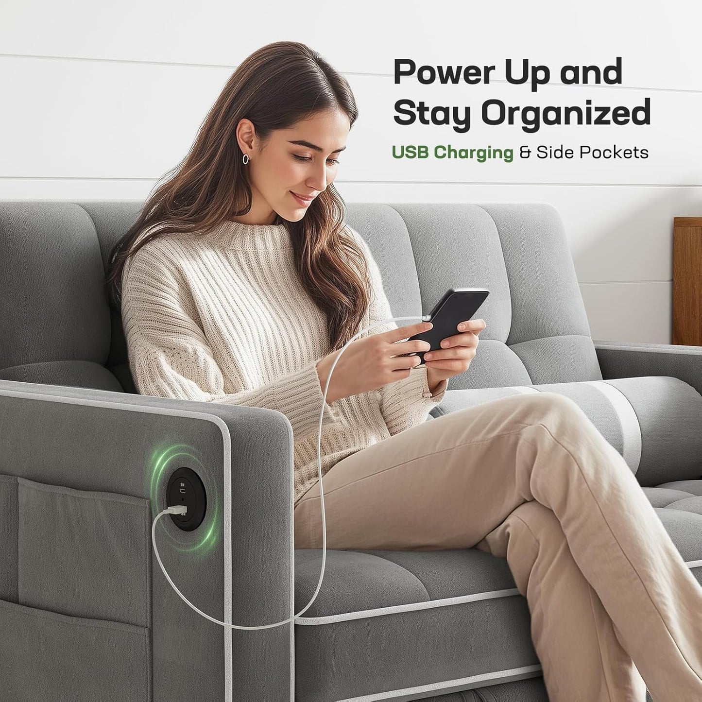 Sofa Bed 3-in-1 Convertible Sleeper Sofa