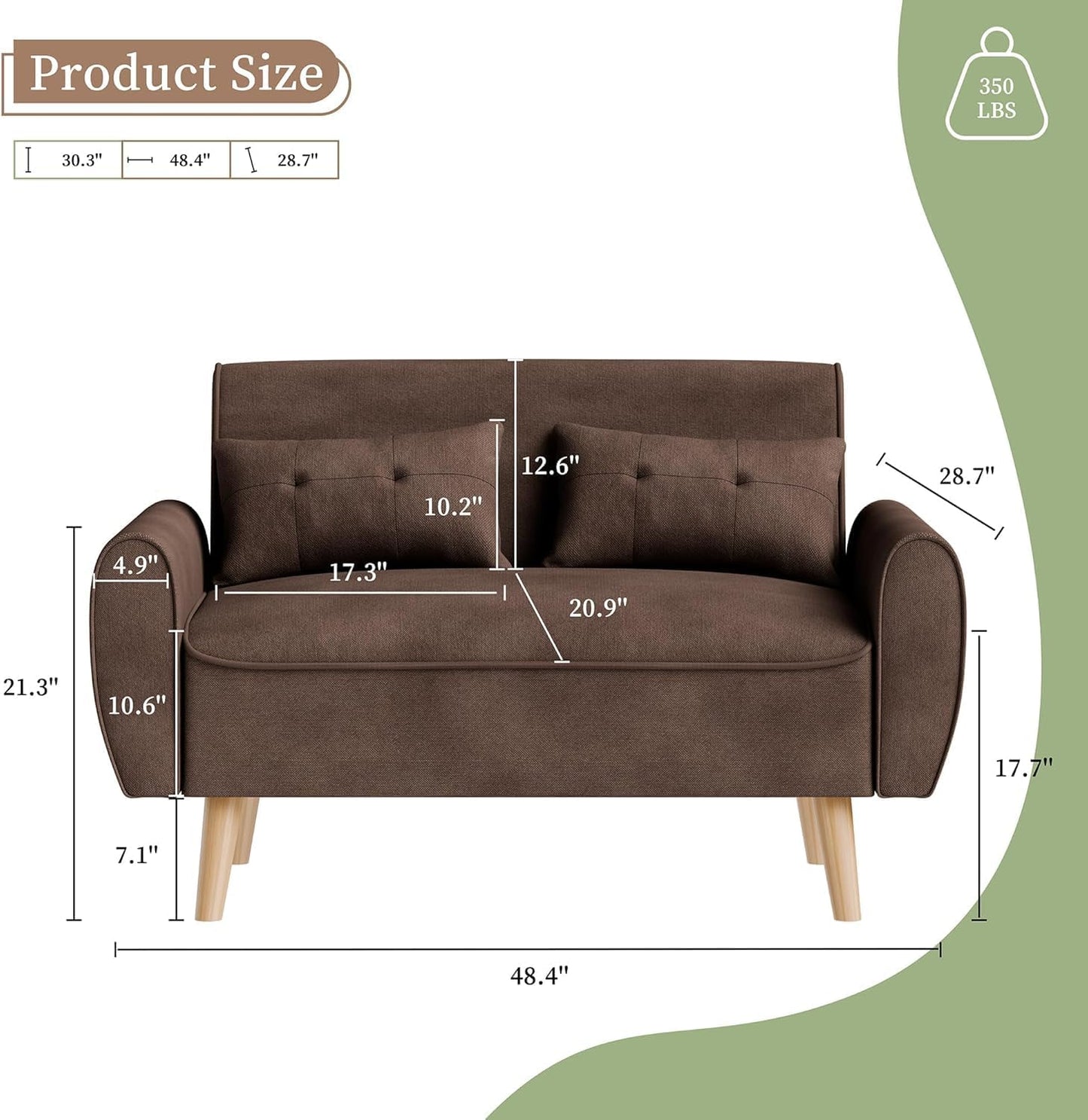 47" Small Modern Loveseat Sofa