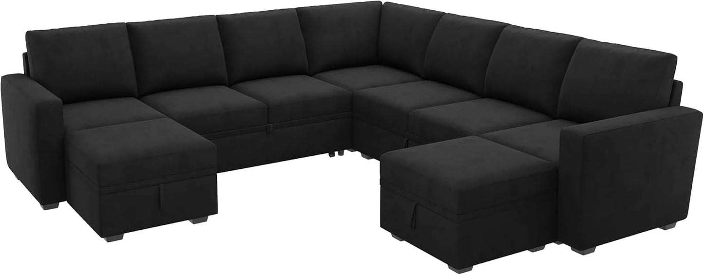 HONBAY Modular Sectional Sleeper Sofa with Pull Out Bed, L Shaped Couch with Storage Seat, Convertible Sectional Couches for Living Room