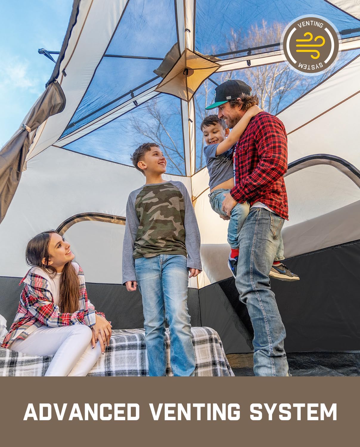 Portable camping tent for 4/6/8/10 people with instant cabin and rainproof and windproof