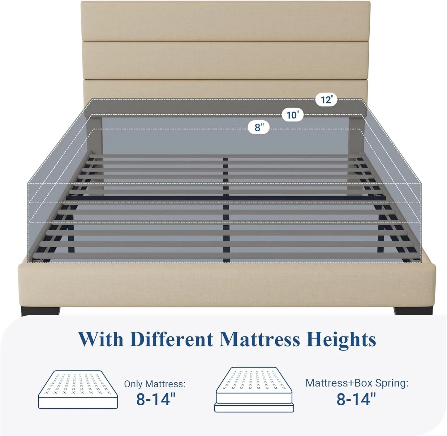 Allewie Queen Size Platform Bed Frame with Fabric Upholstered Headboard and Wooden Slats Support, Fully Upholstered Mattress Foundation/No Box Spring Needed