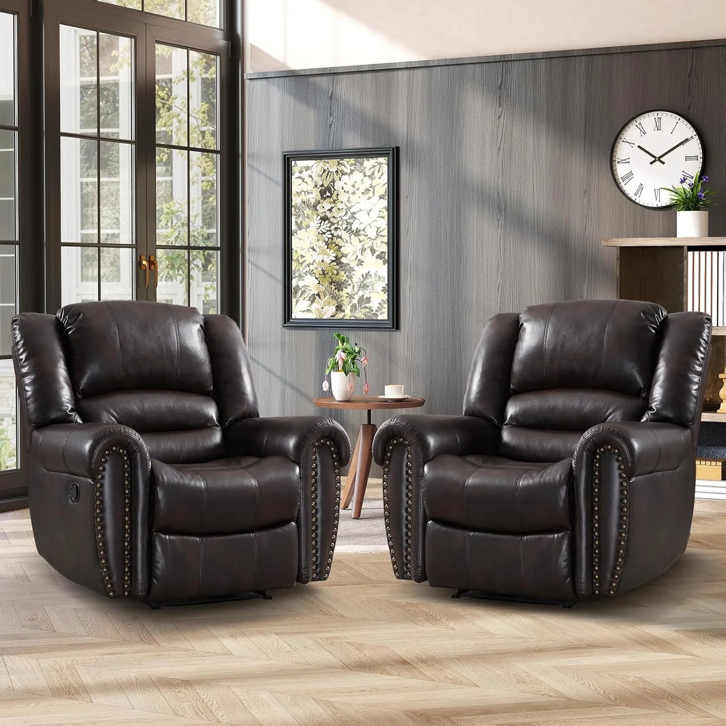 Leather recliner, classic traditional manual recliner, single sofa for living room