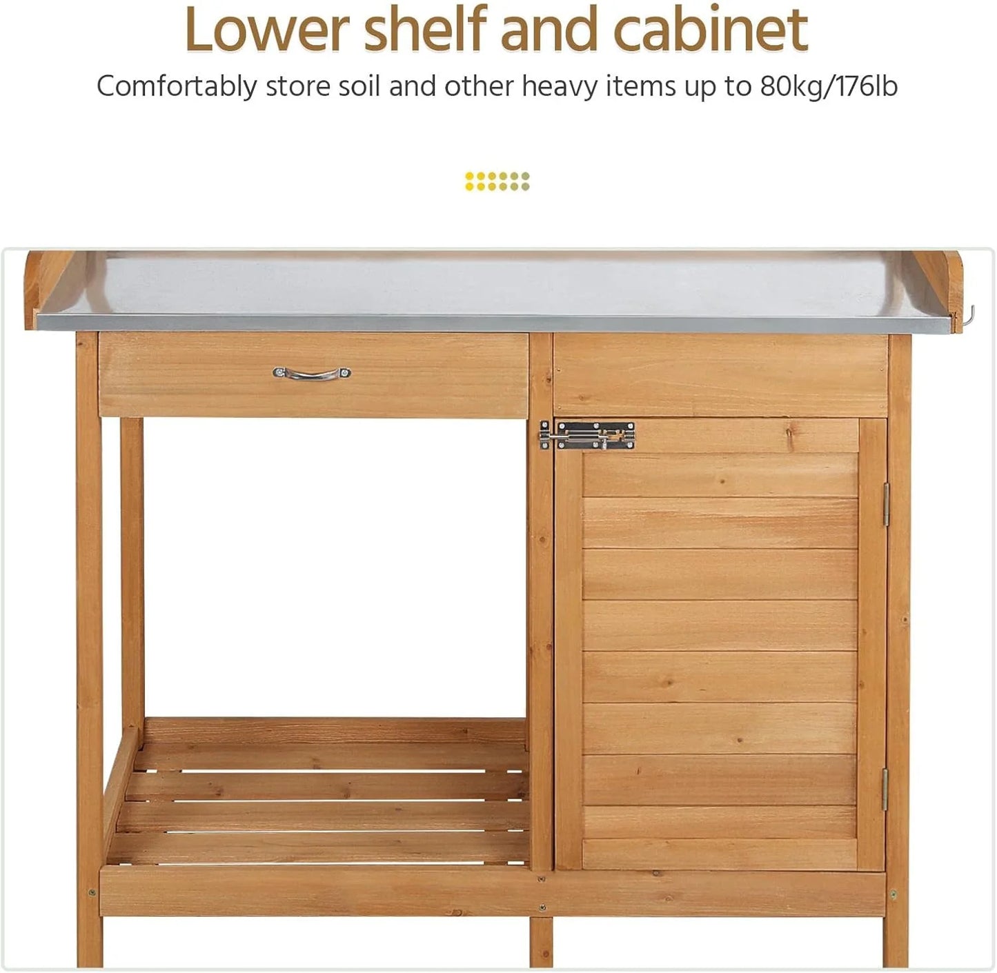 Yaheetech Outdoor Garden Potting Bench Table Work Bench Metal Tabletop W/Cabinet Drawer Open Shelf Natural Wood