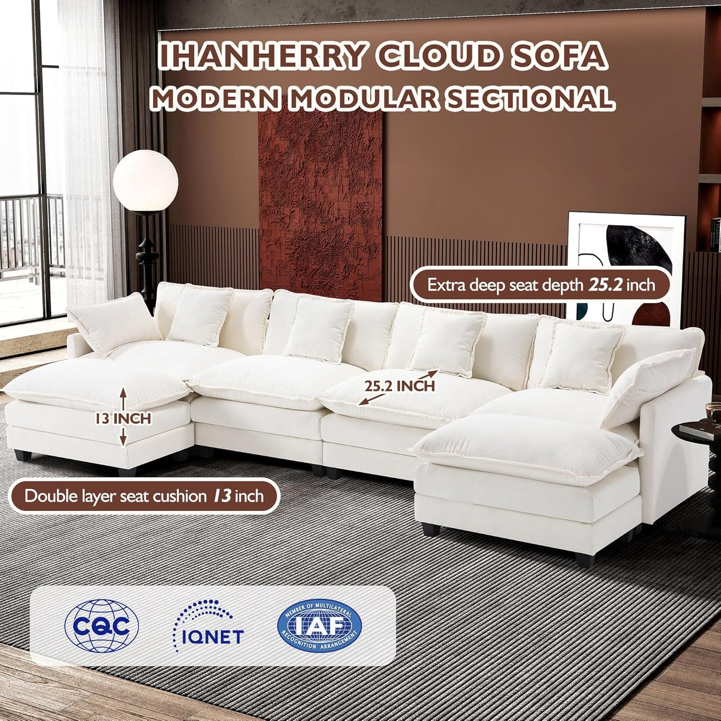ihanherry 146-inch U-shaped modern sofa modular area cloud sofa