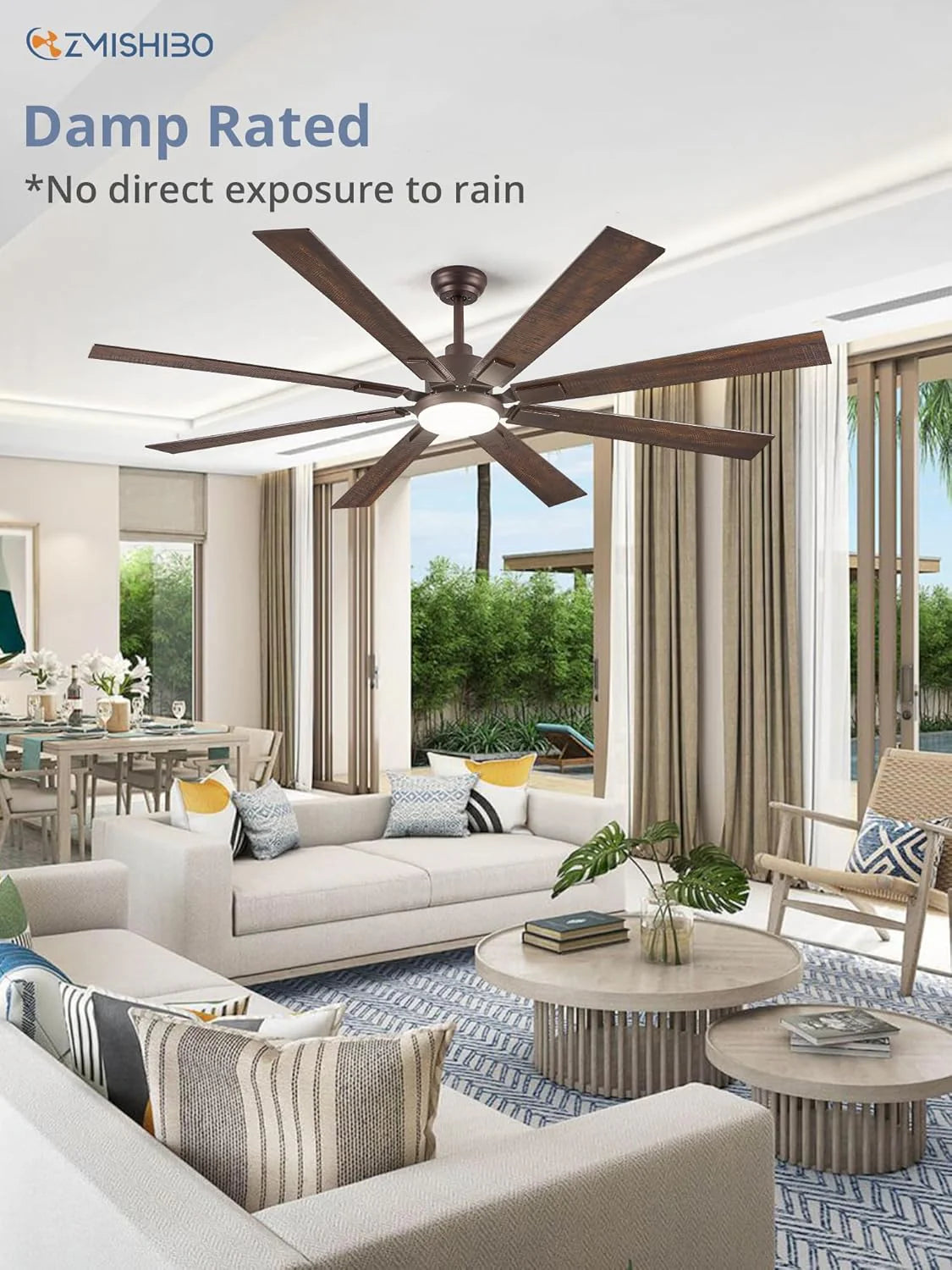 Zmishibo 72-inch large ceiling fan with lighting and remote indoor/outdoor