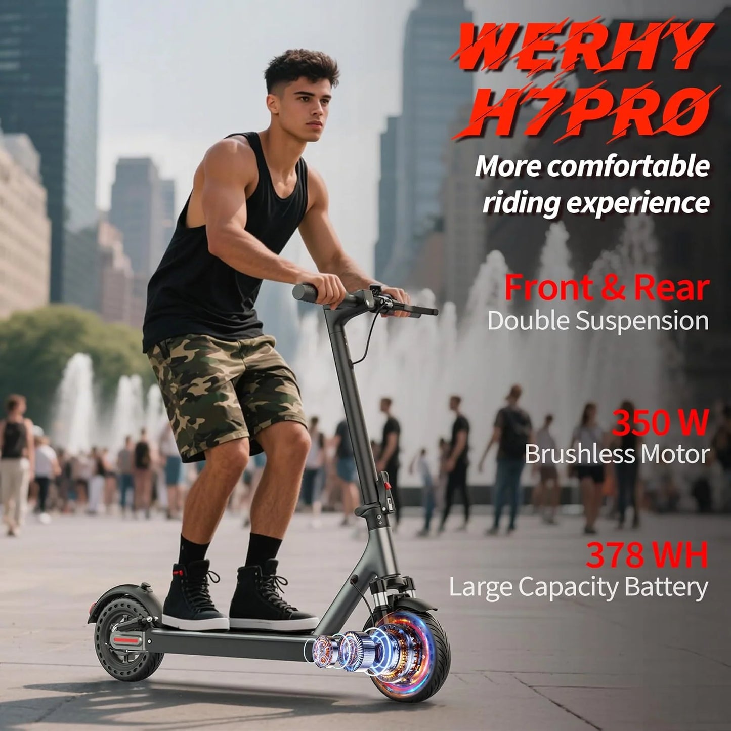 Electric Scooter, 350W/500W Motor, Top Speed 19/22 mph, Max 16/23/28Miles Ranges, Foldable E Scooter for Adults