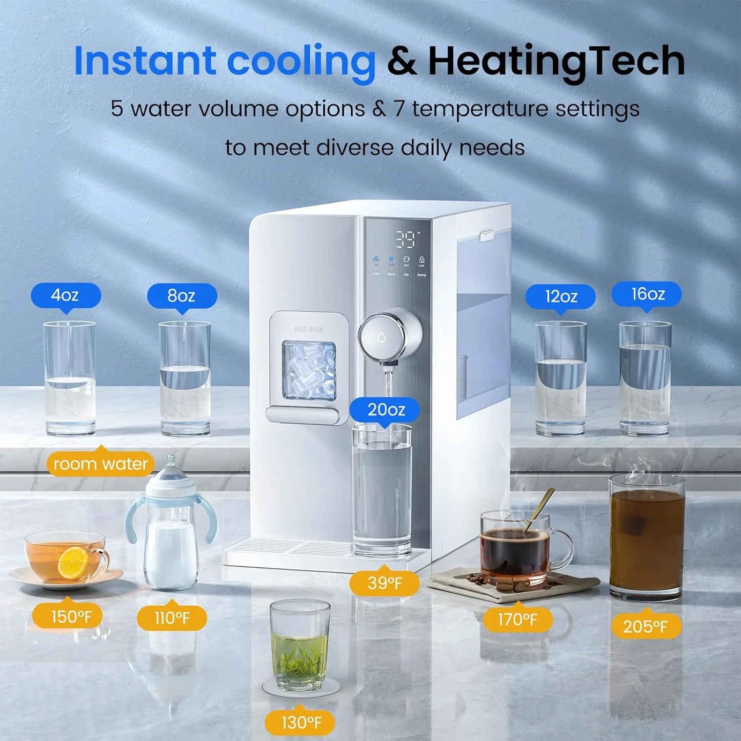 Ice Maker Water Filter 3 in 1 Countertop Instant Hot and Cold Water