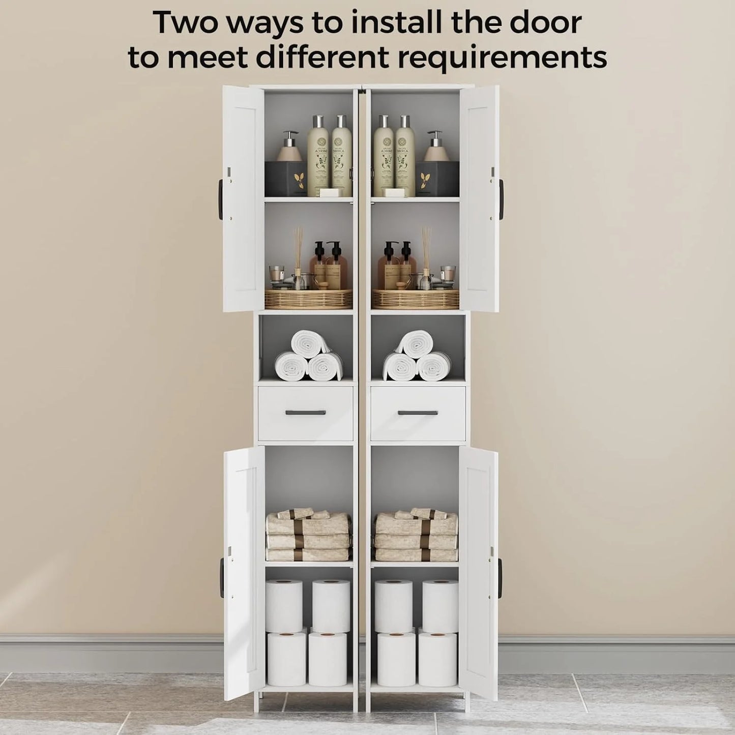 Homhedy 67" H Tall Bathroom Storage Cabinet with 2 Barn Doors and 1 Drawer, Narrow Storage Unit, Adjustable Shelves, Floor Cabinet for Bathroom, Living Room, Entryway, Kitchen, White, (15.7" W)