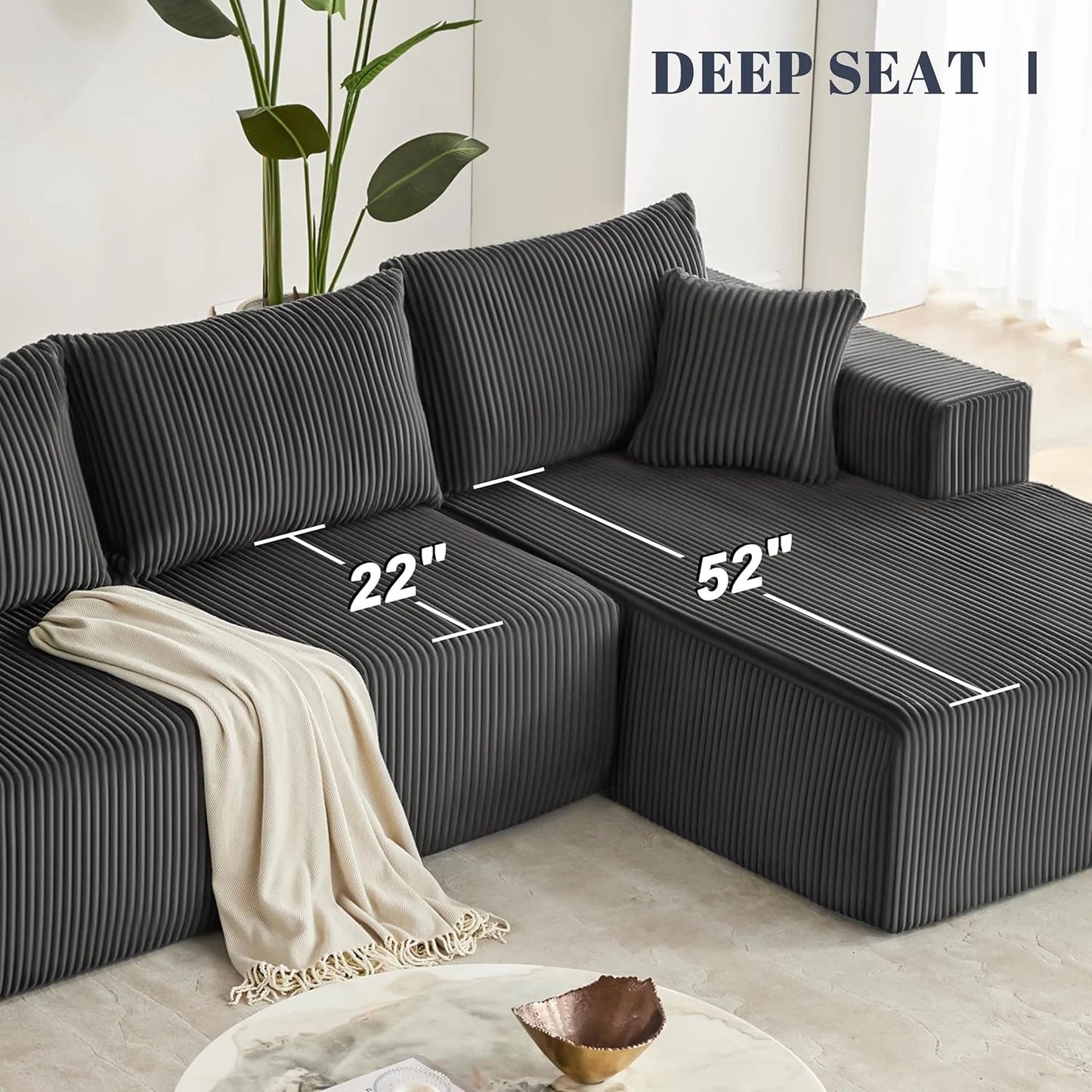 108 inch sectional sofa, cloud sectional sofa with deep seat, modern sectional L shaped sofa