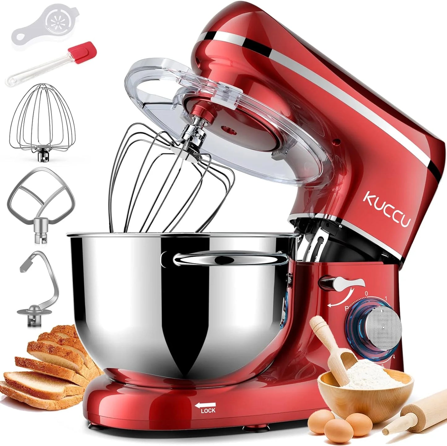 Stand Mixer 6.5 Qt 660W 6-Speed Tilt-Head Food Dough Mixer, Kitchen Electric Mixer with Stainless Steel Bowl,Dough Hook,Whisk, Beater, Egg white separator