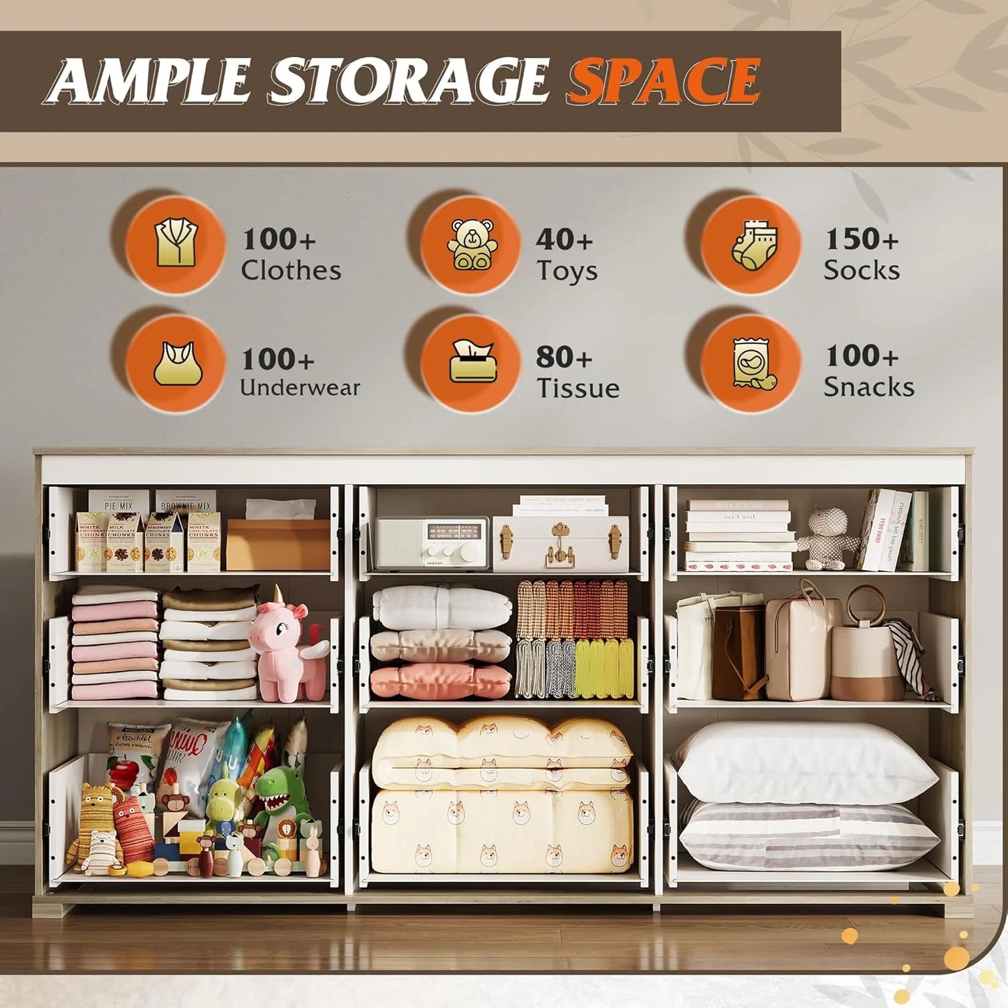 9 Drawer Led Dresser for Bedroom, 58.35'' Wide Wood Dresser Storage Organizer with Power Outlets for 65'' TV, Dressers with Open Shelves