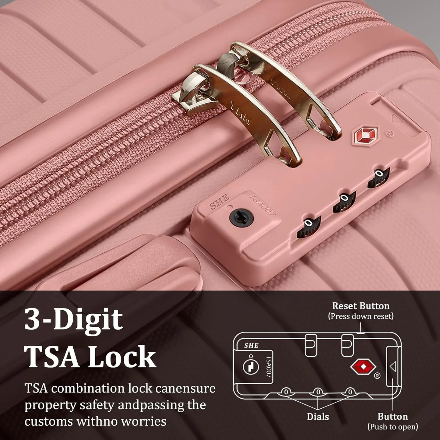 5-piece PP hardshell lightweight travel carry-on luggage set with dual spinner wheels and TSA lock