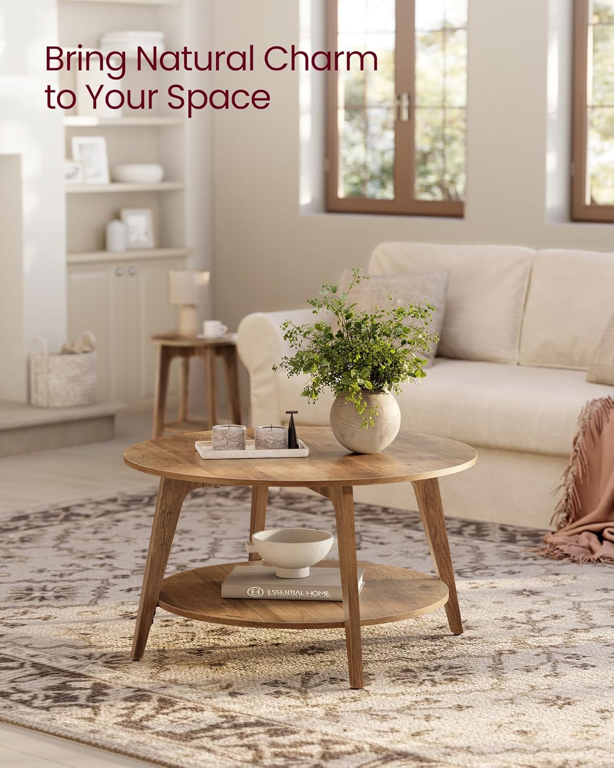 VASAGLE Round Coffee Table, 2 Tier Coffee Table with Storage, for Living Room, 31.5 x 17.7 Inches