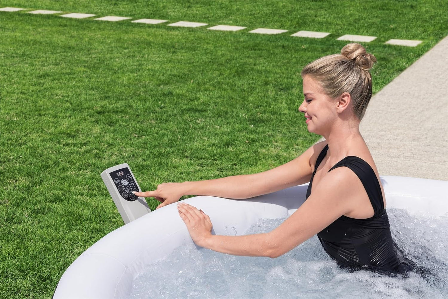 Bestway SaluSpa Miami EnergySense AirJet Inflatable Hot Tub Spa (71" x 26") | Portable Hot Tub with 2 Covers (1 Energy-Efficient Thermal Cover and 1 Standard Cover) | Fits Up to 2-4 Persons | Black